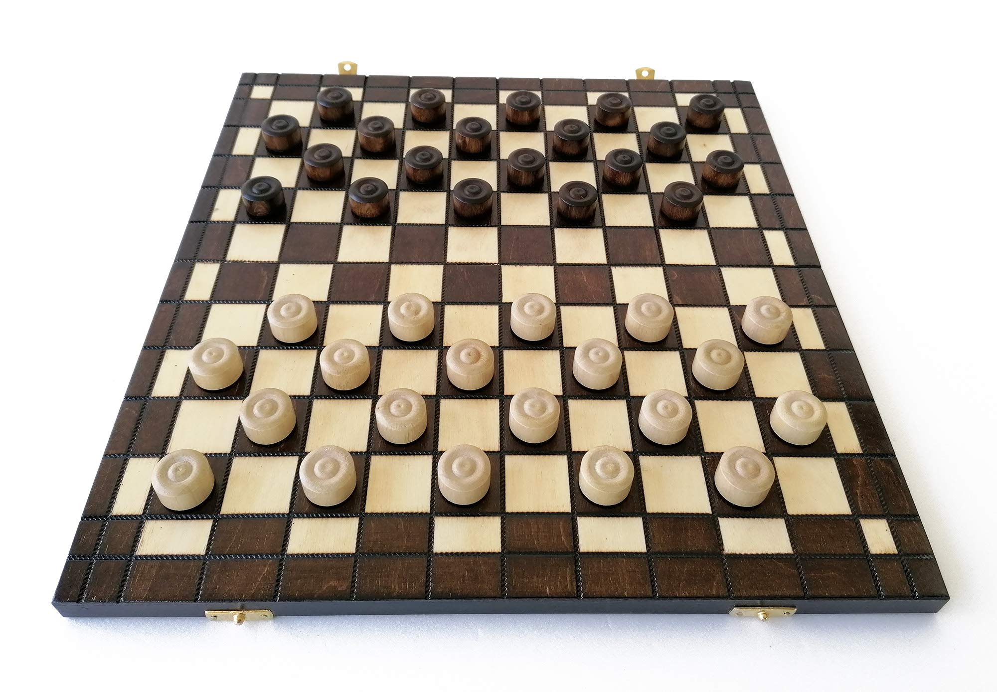 DAMENSPIEL XL Handwerkliche Herstellung aus lackiertem Hainbuchenmassivholz, umweltfreundlich. Größe des Schachbretts: 40x40 cm, faltbares Aufbewahrungstablett, Reisespiel. Marke: Le Délirant®.