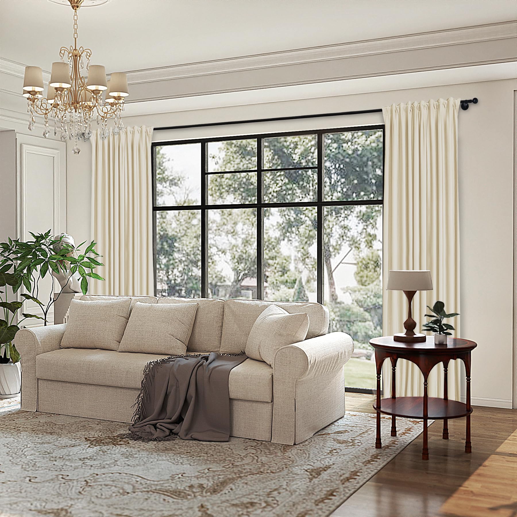 frelement velvet curtains heat insulated soft luxury back tab/rod pocket 2 in 1 heading drapes for theater, living room, kid room, 52w x 96l, beige, 1 panel