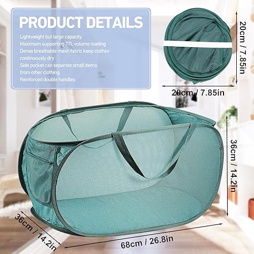 Miniatura 8 de Hotipine 2 cestas de malla para la ropa sucia, canastas plegables para la ropa sucia, 75 litros, cesta de almacenamiento horizontal con bolsillo