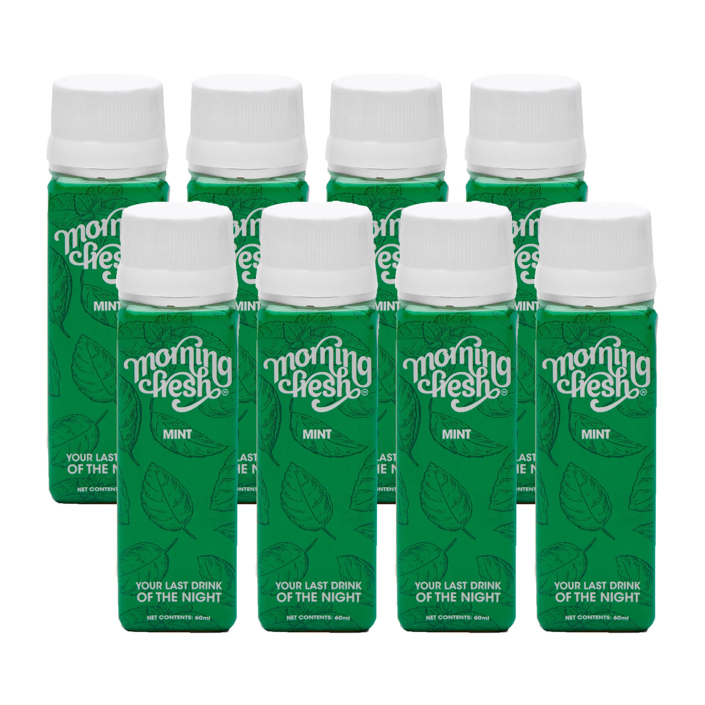 Morning Fresh Hangover Cure and Liver Protection Drink - MINT Flavor, Size: 8 Bottles in 1 Box | Helps reduce hangovers | Improves hydration | Clinically proven | Enriched with Vitamin-C, Mulberry Leaf extract & Proteins | No sugar & caffeine | 100% natural & easy-to-carry | Wake up Fresh