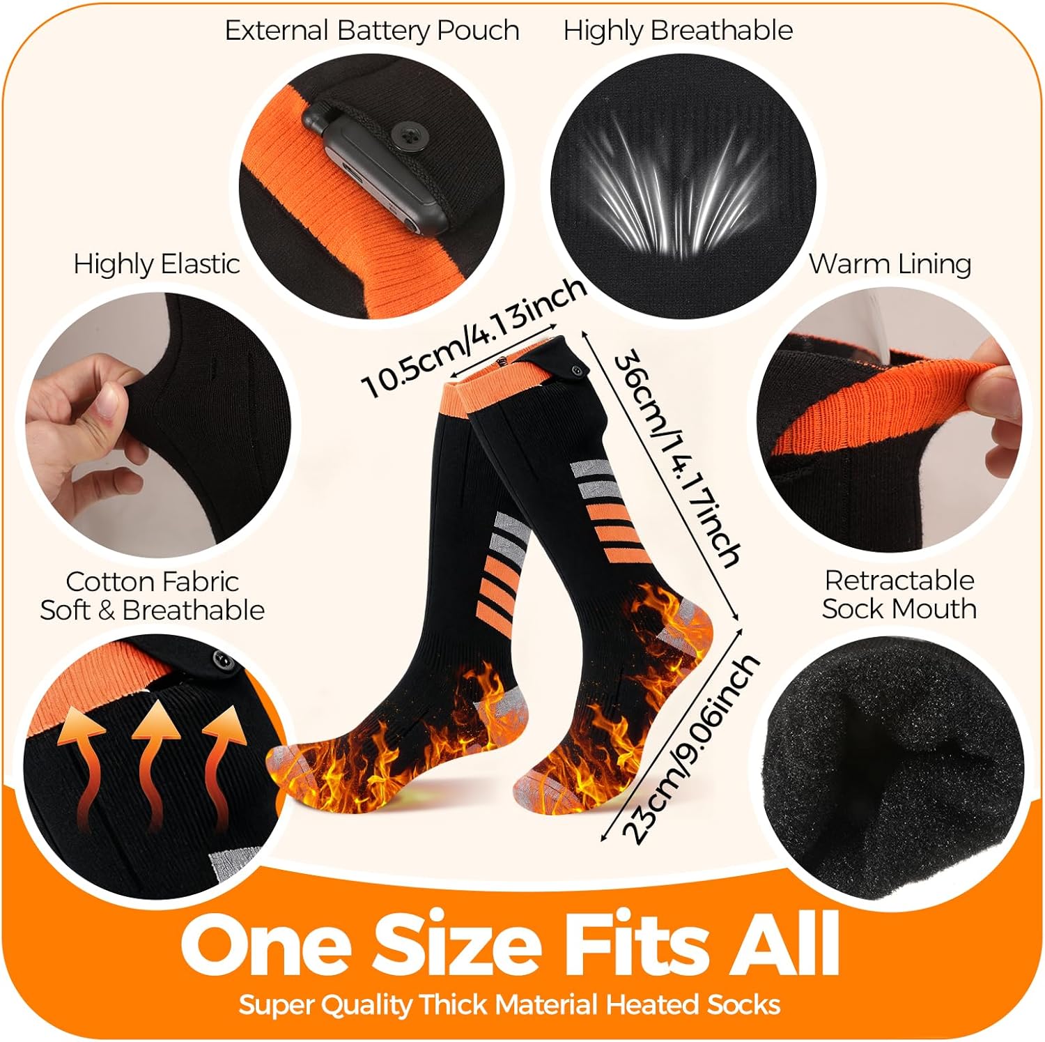 Heated Socks for Men Women, 5000mAh Rechargeable Heated Socks with 3 Heating Levels, Washable Electric Heating Socks for Hunting, Camping, Hiking, Walking, Fishing, Cycling, Outdoor Work - Image 2