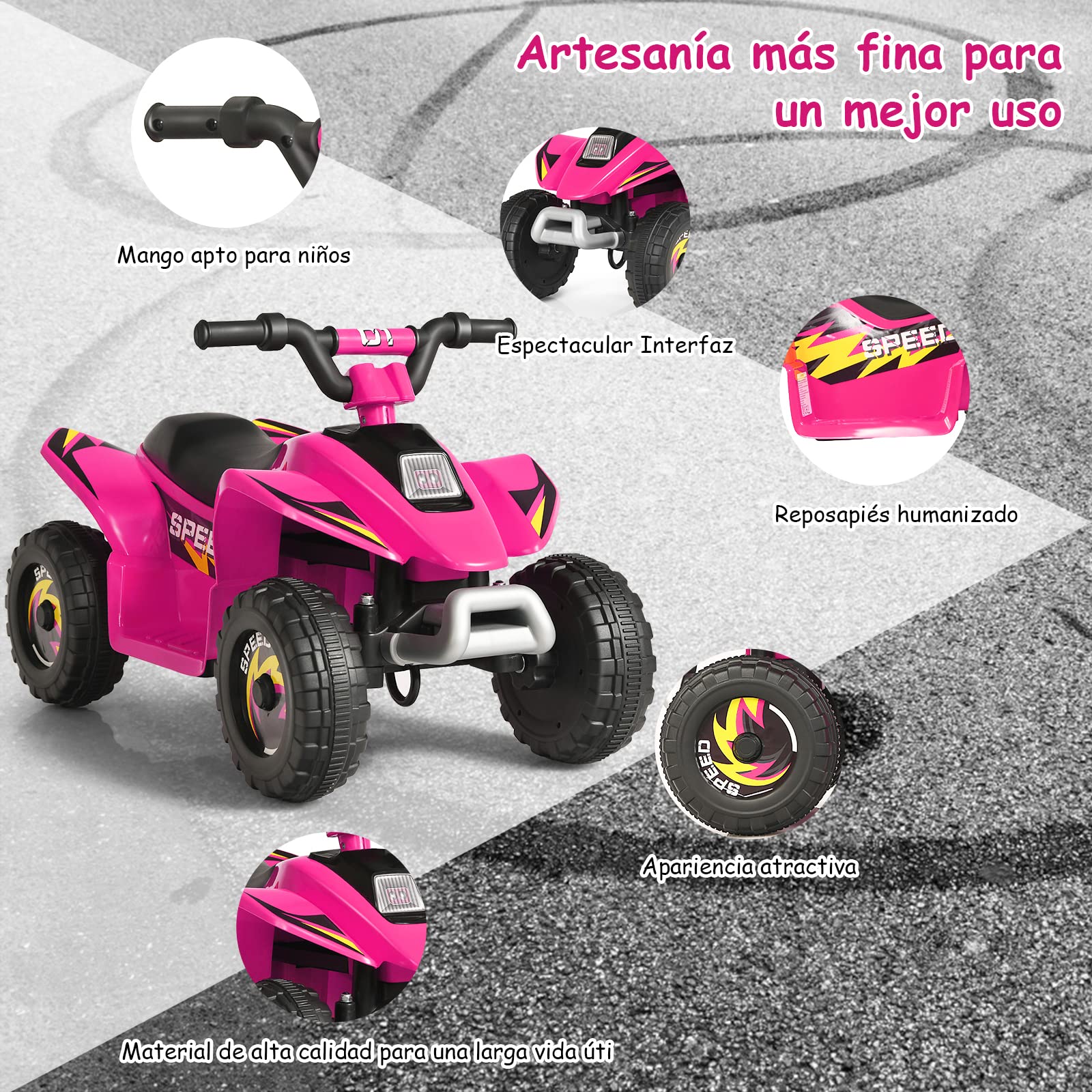 COSTWAY Mini Cuatriciclo ATV para Niños Batería 6V, Coche Eléctrico Infantil Marcha Adelante y Atrás, Seguro de Utilizar, Velocidad Máxima 4,6 km/h, Vehículo Motorizado (Rosa)