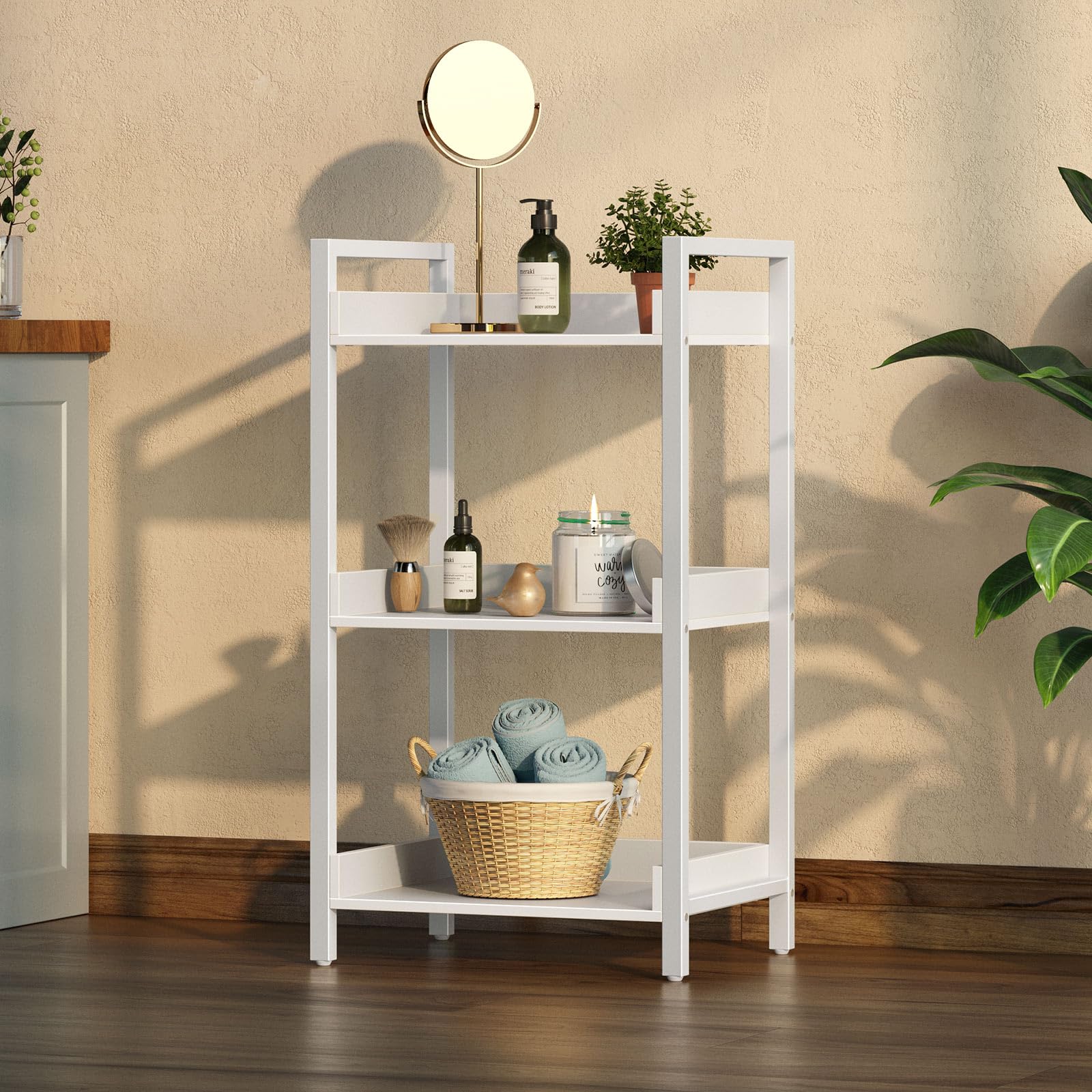 SRIWATANA 3-stufiges Eckregal Aus Paulownia-Holz – 74,9 Cm Hoch, Platzsparend Für Wohnzimmer, Schlafzimmer, Büro