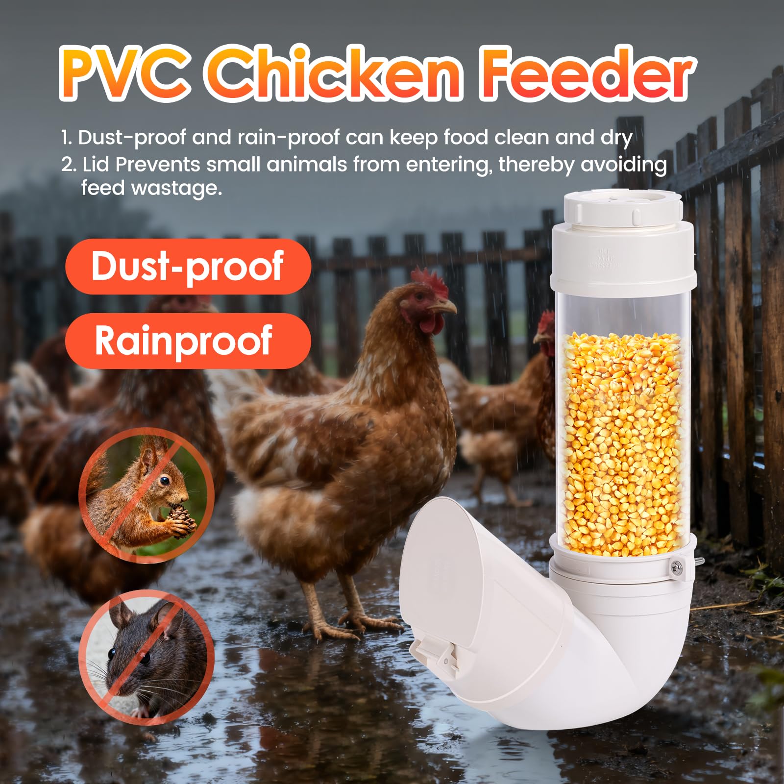 Mangeoire Automatique pour Poulets, Tuyau en PVC de 4 litres Alimentation Visible sans Gaspillage pour Poulets, Canards, Dindes et Oies