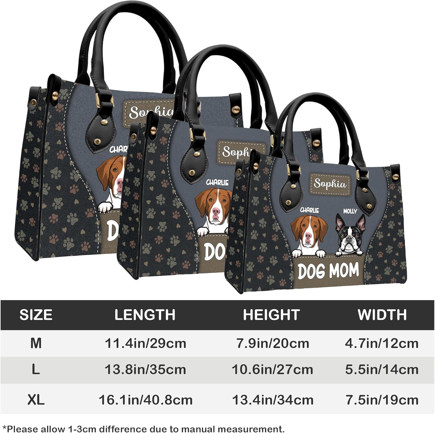 Personalized Dog Lover Leather Bag – Custom Purse with Dog Breed & Name, Handbag Gifts for Women, Dog Mom, Pet Lovers