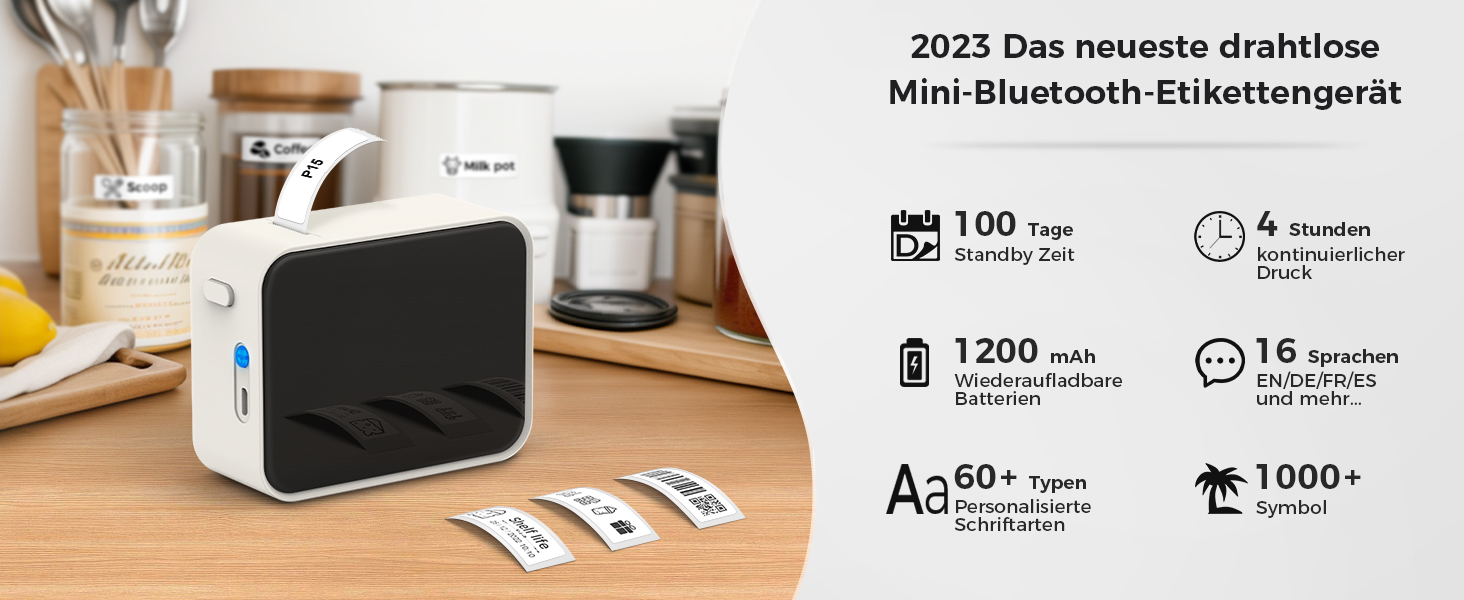 August LBP160W Mini Bluetooth Etikettendrucker selbstklebend Beschriftungsgerät mit Schneider Ettikettiergerät Wiederaufladbarer tragbarer Labeldrucker mit 1700 Symbolen für Büro, Schule & DIY – Weiß August LBP160W Mini Bluetooth Etikettendrucker selbstklebend Beschriftungsgerät mit Schneider Ettikettiergerät Wiederaufladbarer tragbarer Labeldrucker mit 1700 Symbolen für Büro, Schule & DIY – Weiß