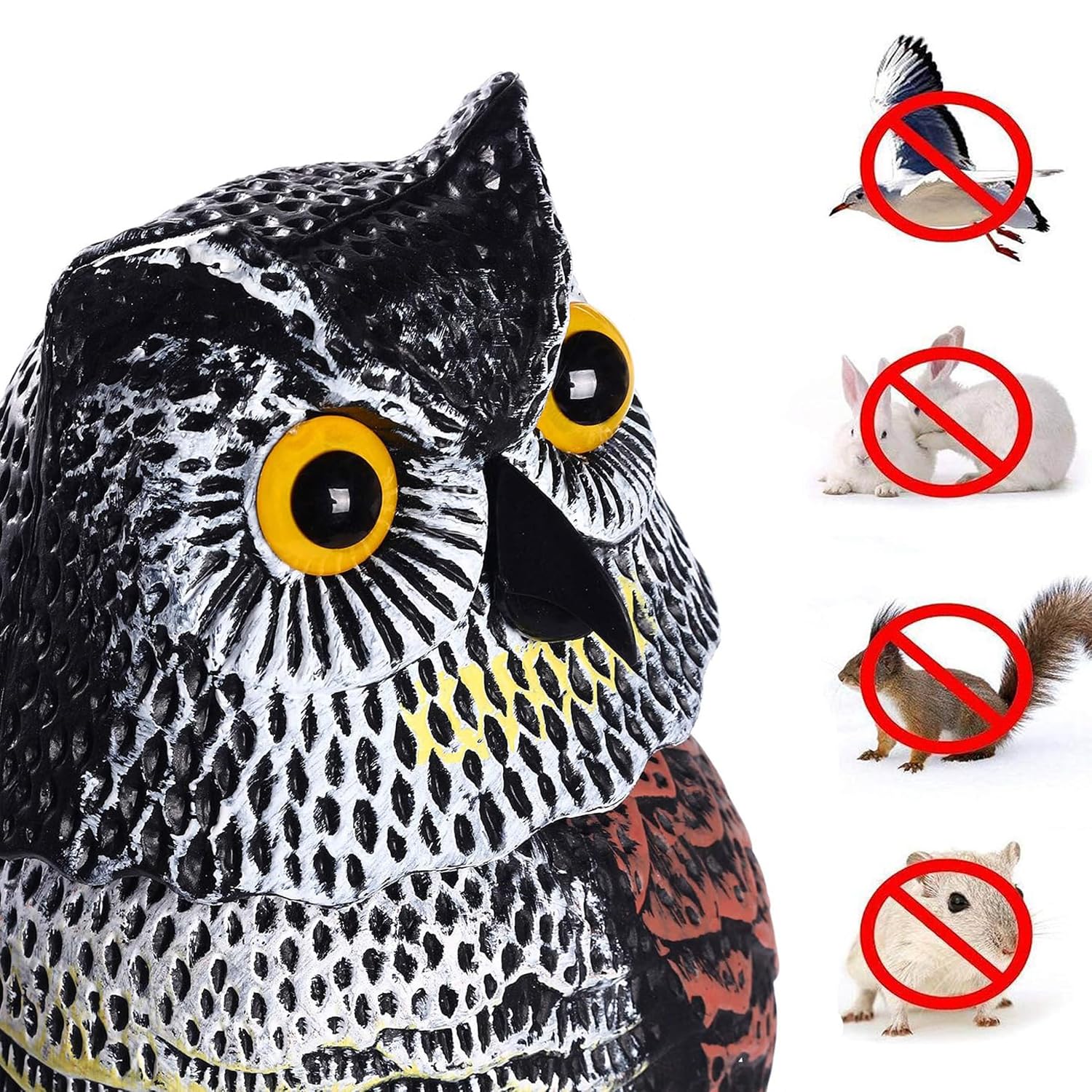 1x Gufo Statue Plastica Gufo Giardino Esterno Realistico di Azione del Vento con 360 Teste Rotanti Patio Decorazioni Spaventapasseri Uccello Repeller Scaccia Piccioni
