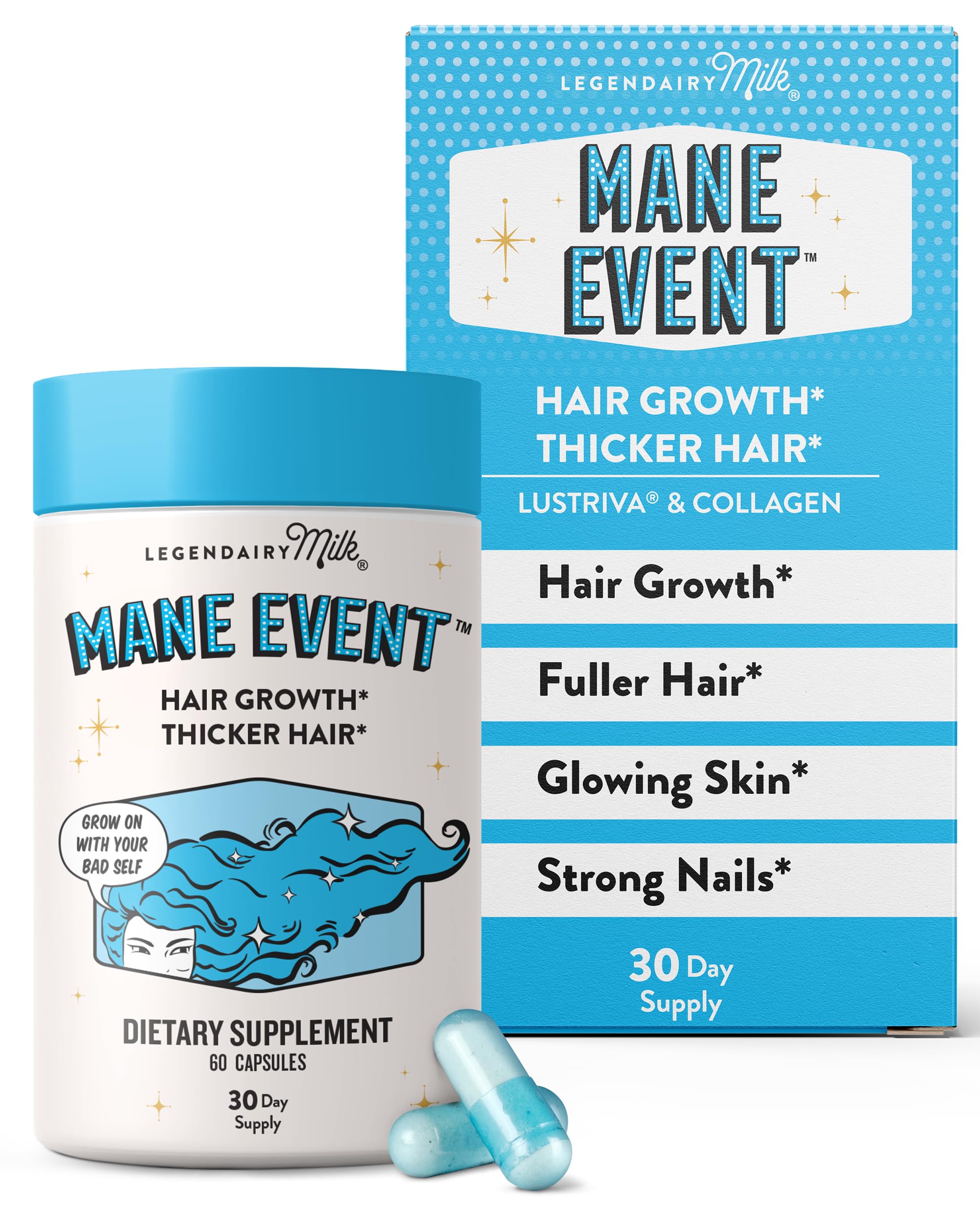 Legendairy Milk Hair Growth Vitamins for Women - Biotin for Hair Growth with Collagen & Lustriva, Hair Loss Products & Supplements for Thinning, Thicker, Fuller, Stronger Skin & Nails, Mane Event™