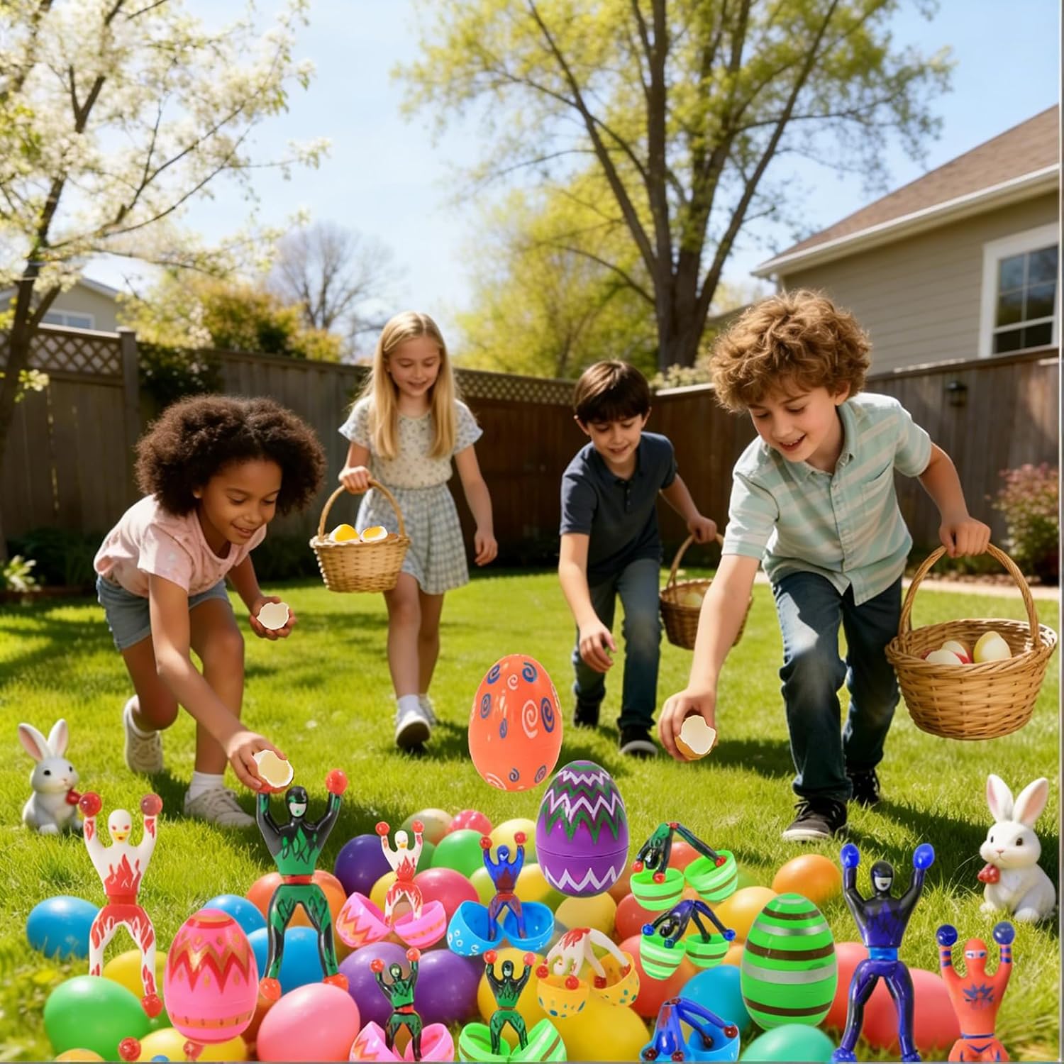 24 Pcs Prefilled Easter Eggs with Sticky Wall Climbing Toys, Easter Eggs Filled with Toys for Easter Egg Hunt, Easter Basket Stuffers，Party Favor for Kids