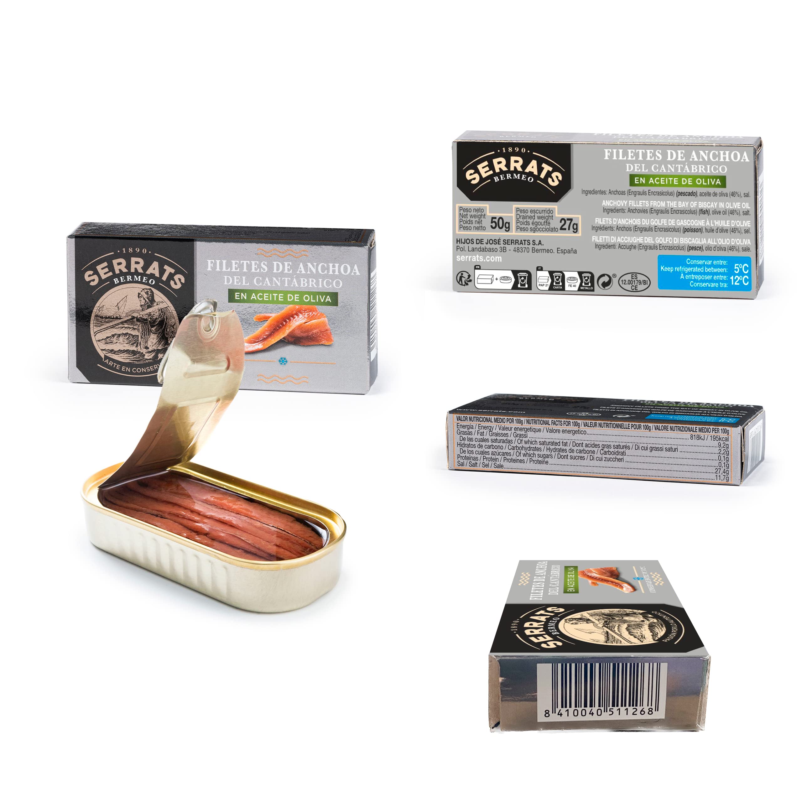 SERRATS - Geschenkbox - Kantabrischen Gehäuse und Txakoli - 10 Fischkonserven und eine Flasche Txakoli Itsasmendi