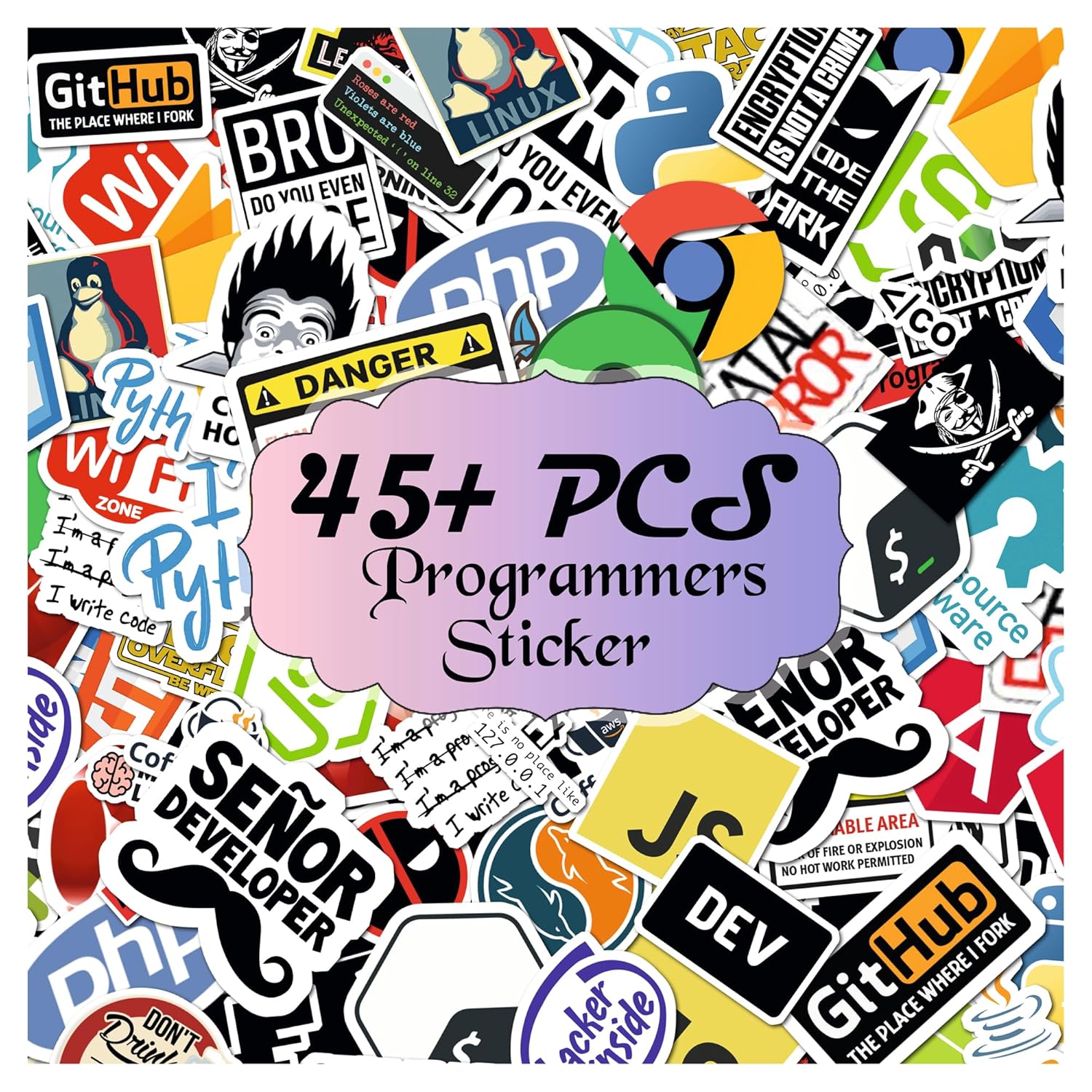 Pack of 45+ Programmer Stickrs Coder, Developer, It Professional – Stickers for Laptop, Journal, Bike Helmet, Diary, Guitar, Mobile Pack of 45+ Programmer Stickrs Coder, Developer, It Professional – Stickers for Laptop, Journal, Bike Helmet, Diary, Guitar, Mobile