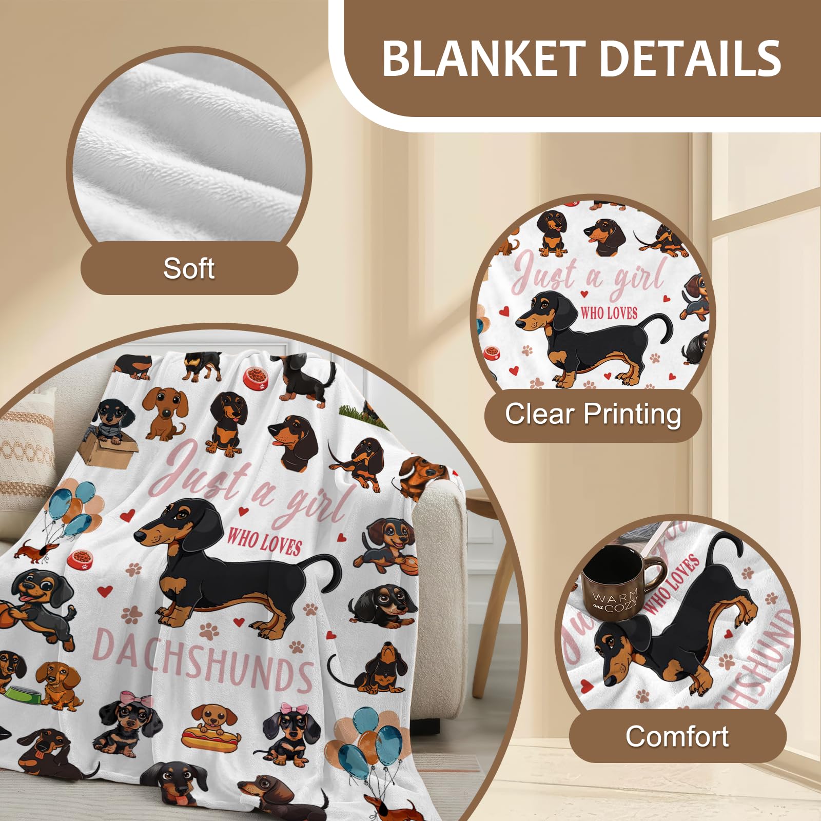 Yasrlvun Dachshund Gifts for Women Men Sausage Dog Gift 50 x 60 In Dachshund Blanket Christmas Thanksgivings Sausage Dog Lover Present - Image 3