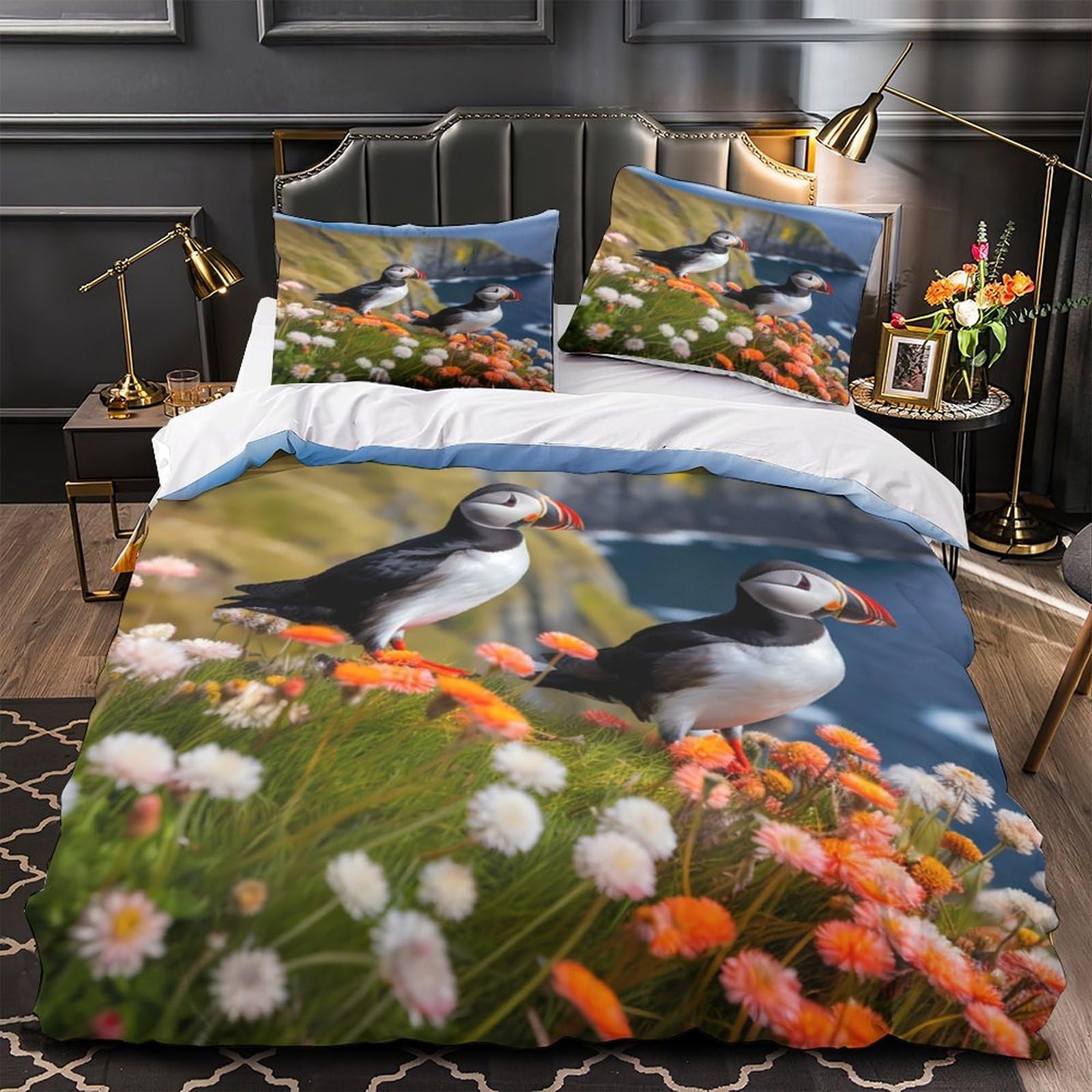 Housse de couette microfibre anti-tache macareux avec fermeture éclair