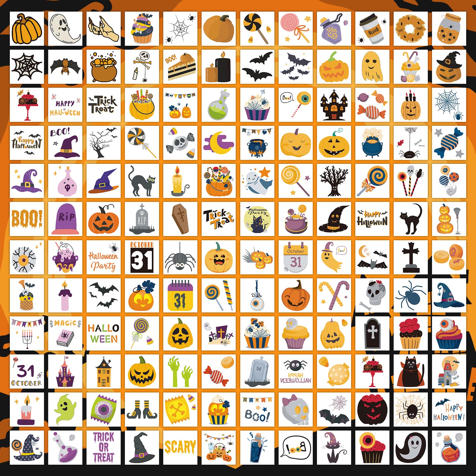 408 Hojas de Tatuajes Temporales de Halloween para Niños, Tatuajes Individuales para Fiesta de Halloween, Pegatinas de Tatuajes de Calabazas y Fantasmas para Niños y Niñas