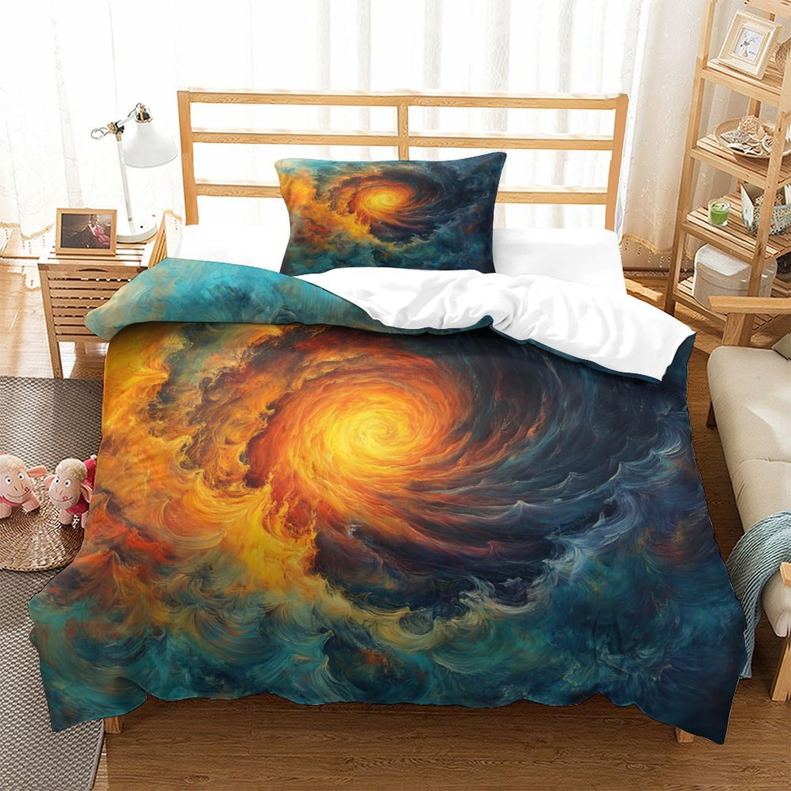 P1s9u7w5y Galactic Nebula-2 Vivid Nebula 3D Printed Duvet Cover Set 3Pcs Microfiber Abstract Cosmos Bedding Set Single（135X200cm）