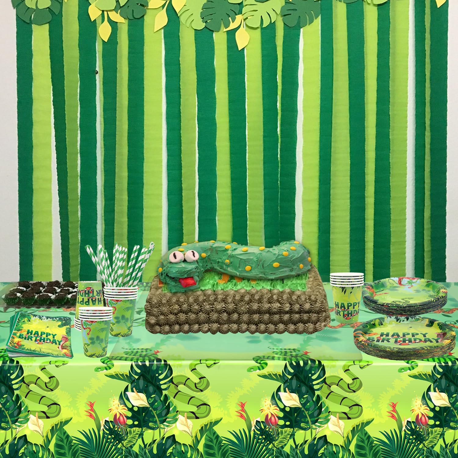 KEFAN Snake Birthday Party Decorations, Snake Theme Party Tableware Supplies including Plates, Cups, Napkins, Tablecloth, Serves 20 (20) - Image 6