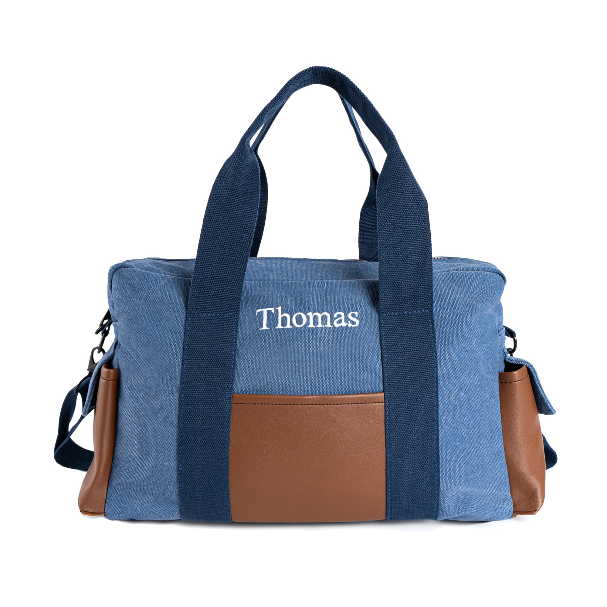 MTIANG Duffle Bag for Men Personalized Overnight Bags with Name Weekender Bag with Leather Side Pocket Canvas Overnight Travel Bag Custom Groomsmen