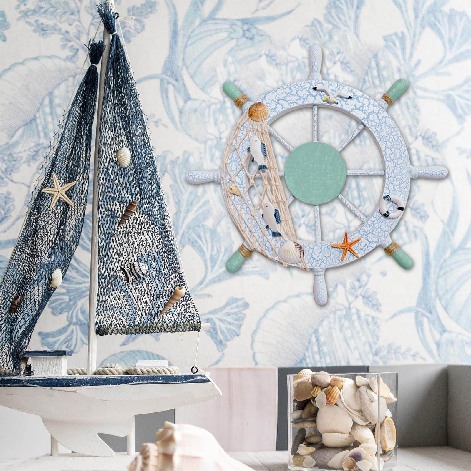 Wheel Beach Nautical Fishing Bathroom Ocean Theme Coastal House RoomSteering Home Net Boat Madera 062728