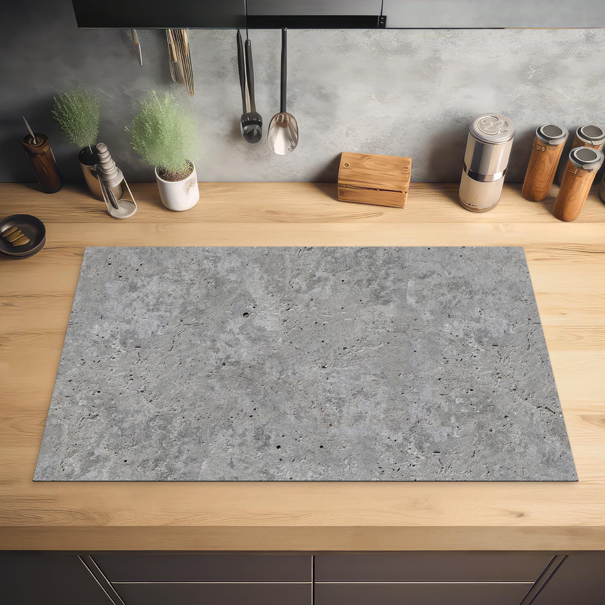 KitchenYeah© 83 x 51 cm Kitchen Hob Cover, Induction Mat, Non-Slip Concrete Protection Plate – Slate – Grey – Concrete Structure - 5