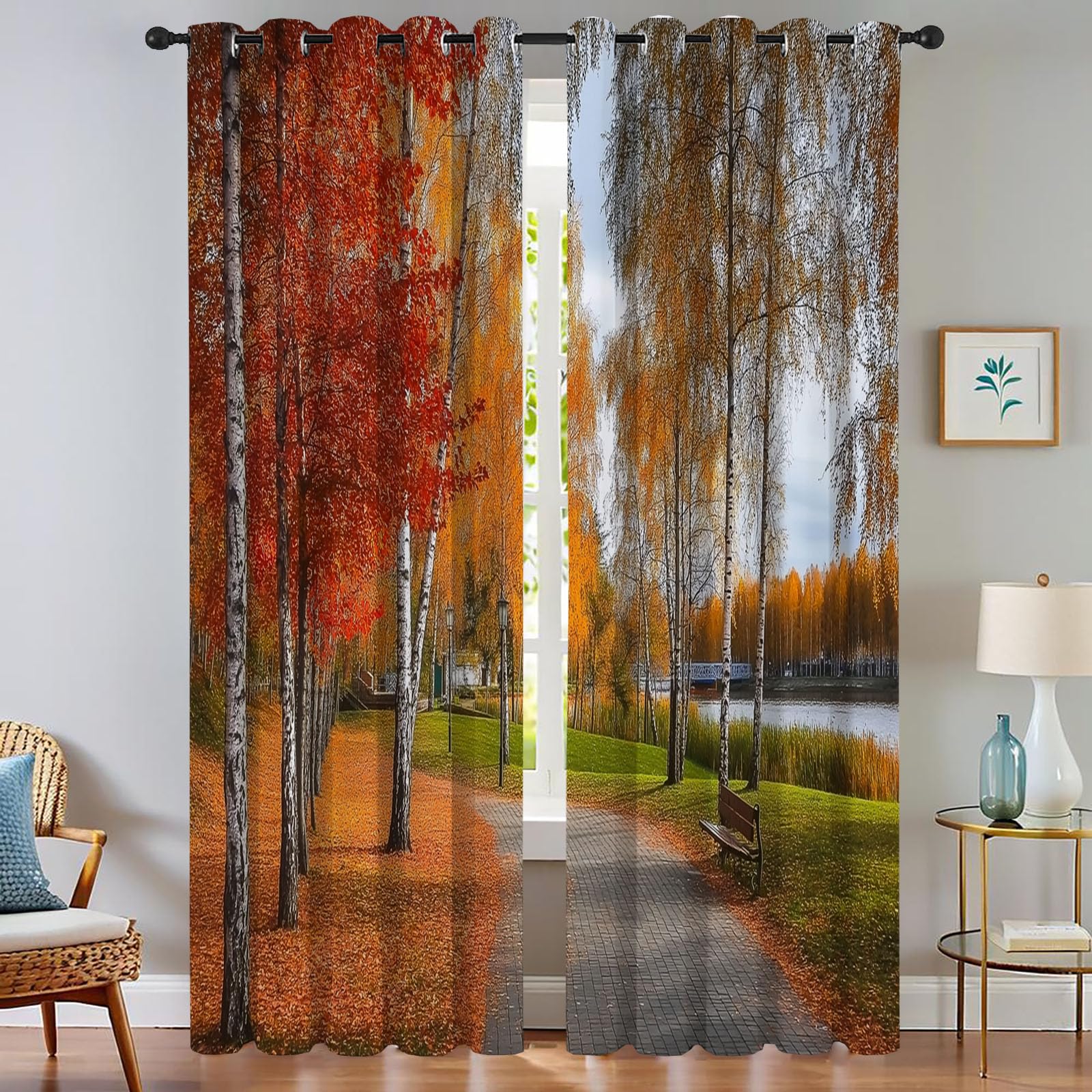 Rideau occultant thermiques 132x158 cm haut de gamme motif arbres d'automne