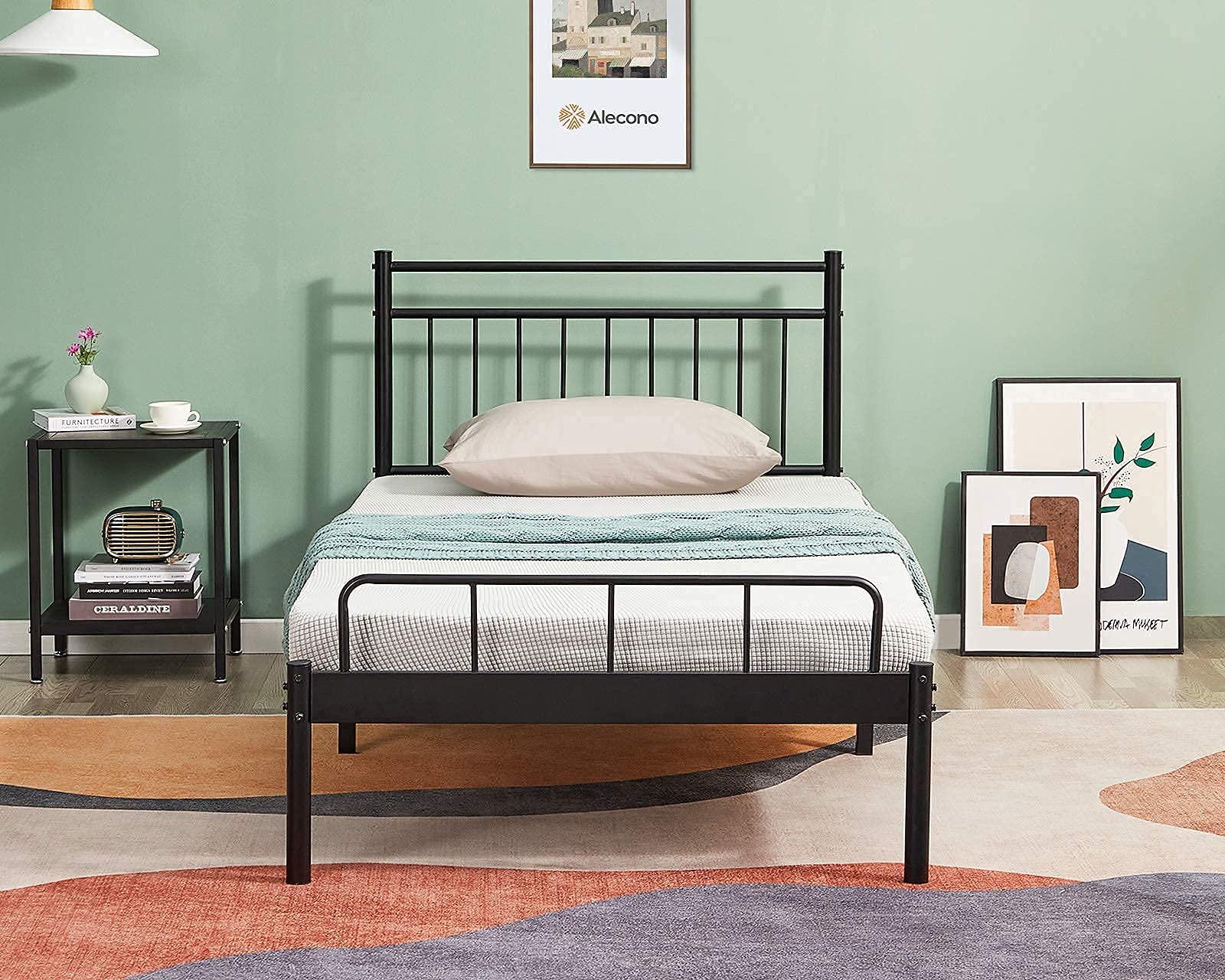 Amazon Com Alecono Twin Bed Frame With Lined Shaped Headboard Mattress Foundation Metal Platform Beds Frame No Box Spring Needed Black Home Kitchen