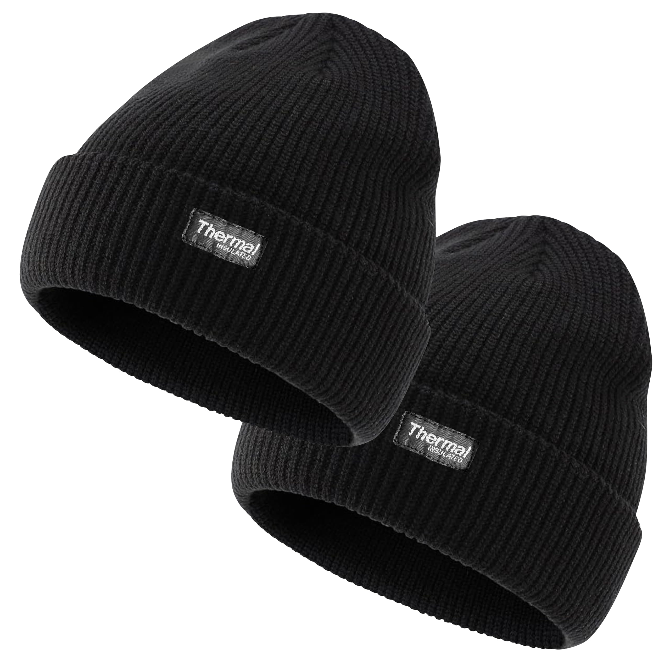Bonjour Men's Black Black - 2 Pack Classic Cuffed Beanie Hats - Thermal Winter Warm Insulated Beanie Hats For Wo Classic Slouch Knit Soft Hat Stretchy Beanies