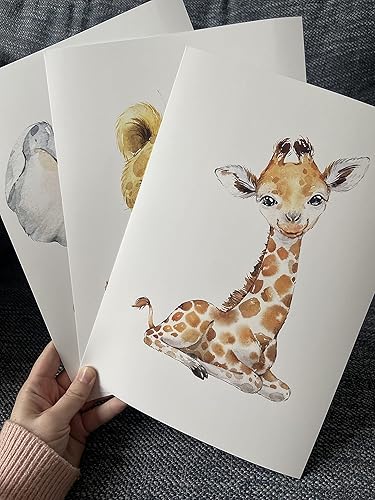 Miniatura 4 de Juego de 3 impresiones artísticas de pared sin marco de animales de safari para bebé niña o niño, animales de bebé de cuerpo completo en color,