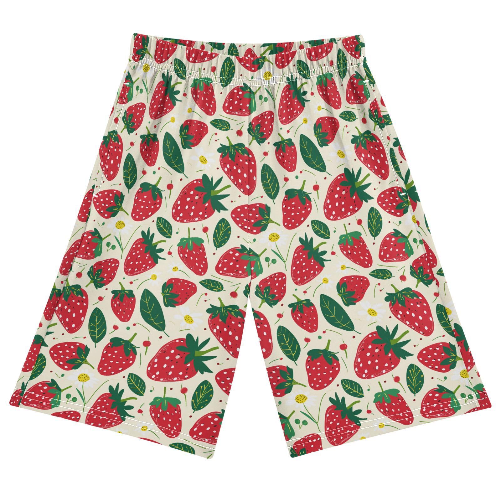 ALAZA Cute Strawberry Fruit Youth Athletic Shorts for Boys and Girls Size 11-12 Years