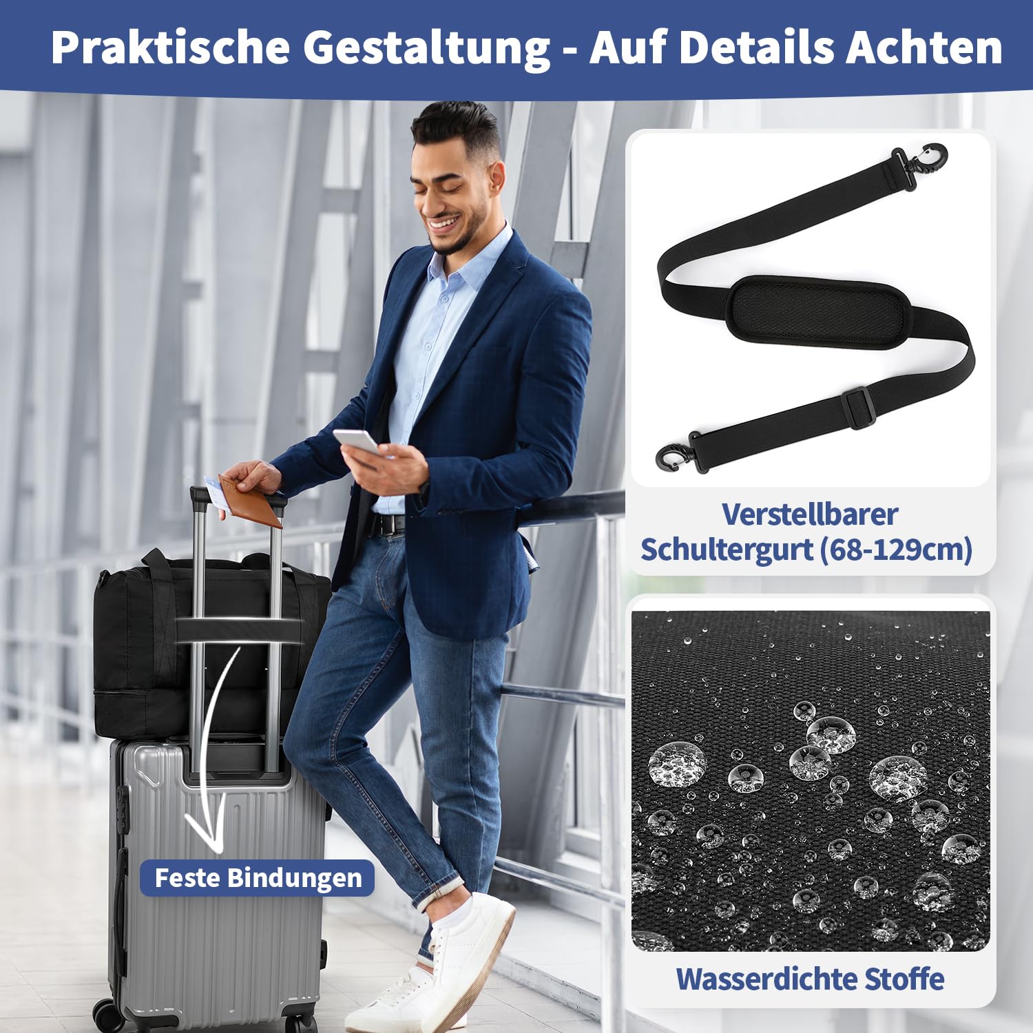 VSNOON Neuer Ryanair Handgepäck 40x30x20 Kabinentasche, 24L Handgepäck Tasche mit Nasse Tasche und Schuhfach wasserdichte Faltbare Reisetasche für EasyJet Weekender Fitness Urlaub Krankenhaus,Schwarz