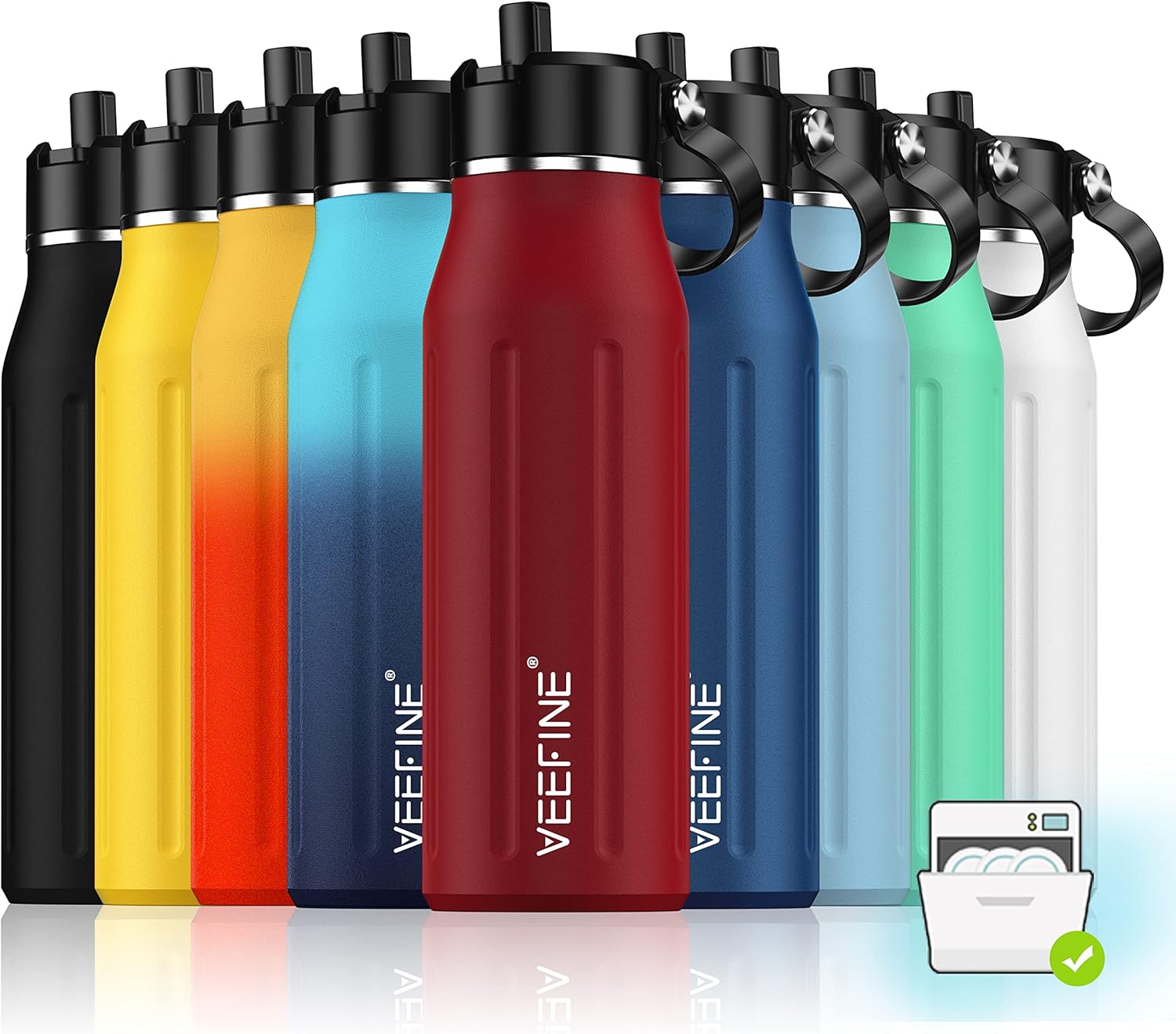 VEEFINE Insulated Water Bottle with Straw Lid 20/32/40oz Dishwasher
