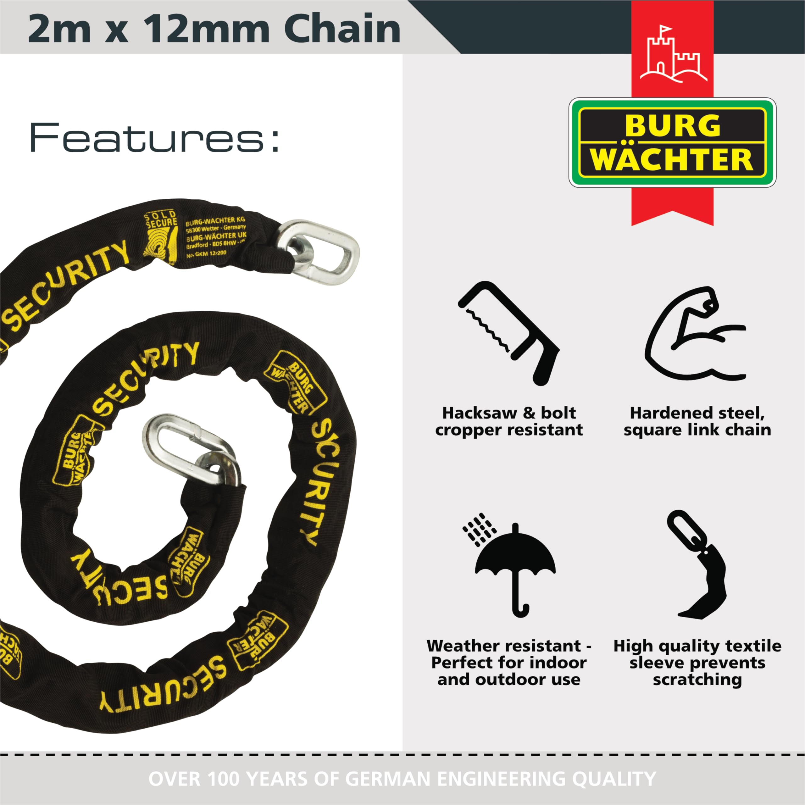 Burg-Wachter GKM 12/200 - Cadena de seguridad vendida, 2 m