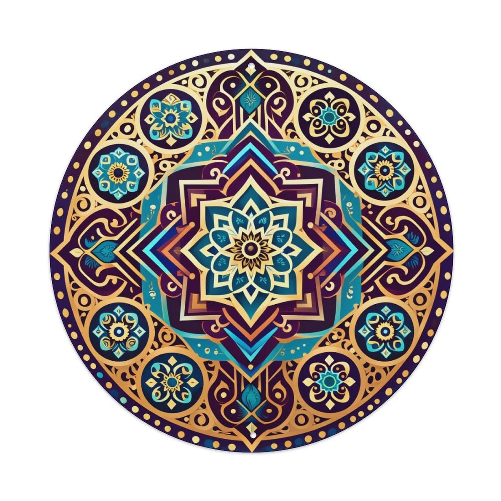 Geometric Floral Mandala Pattern Design Round Tin Sign Vintage Metal Poster, Home Bar Garage Man Cave Cafe Indoor & Outdoor Wall Decoration 8x8Inches