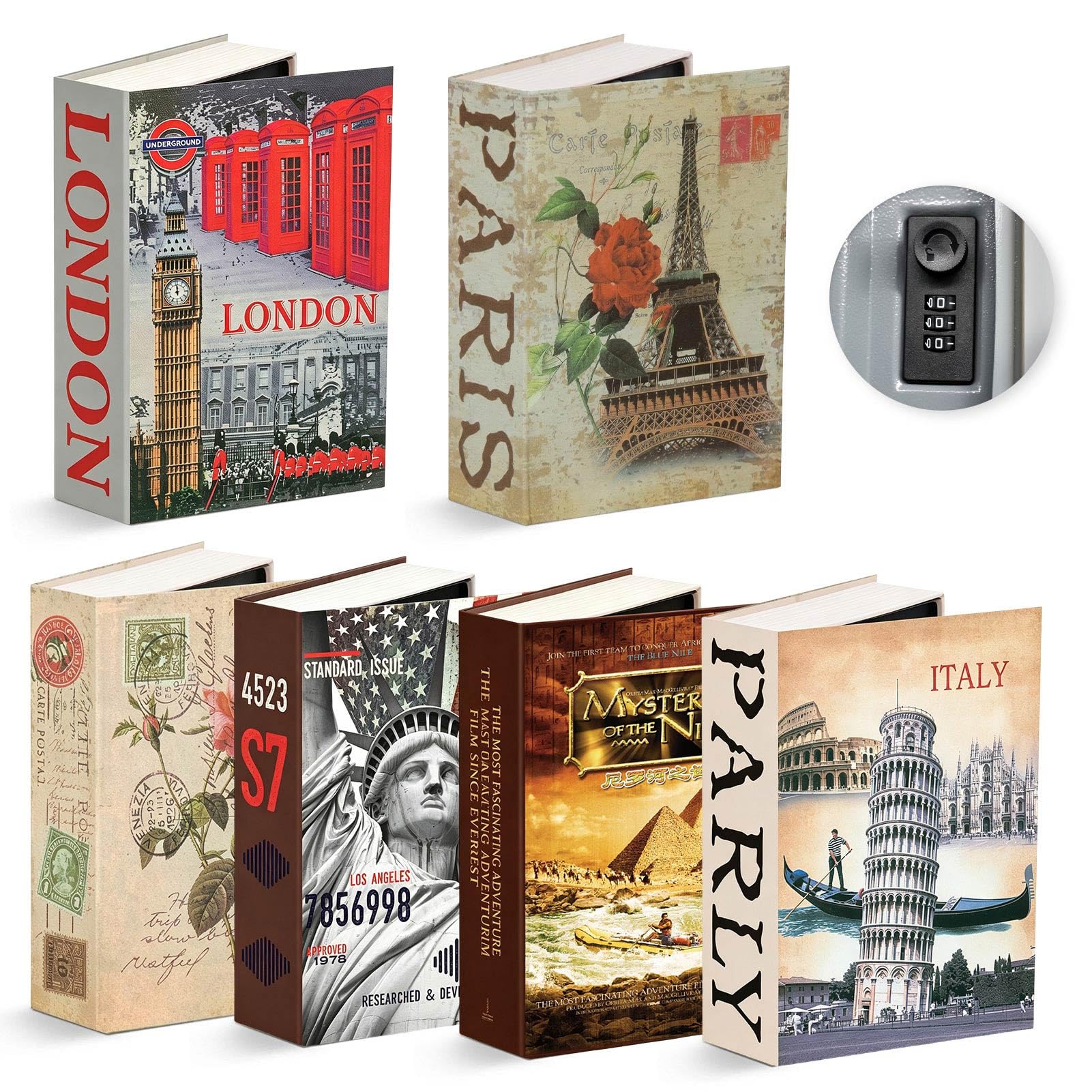 SEPOX® 6 Different Book Safe Lock Boxes, Large Book Box with