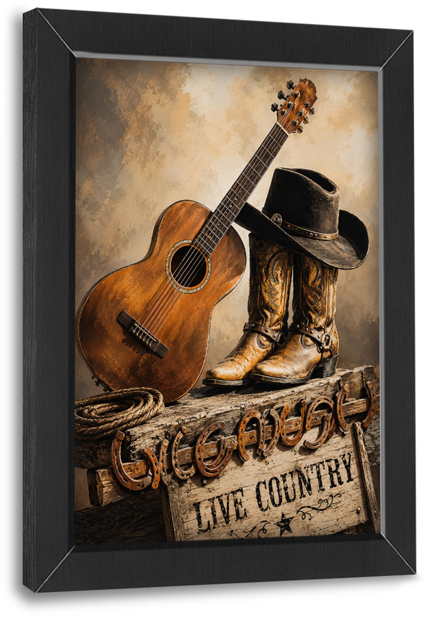 Uiamt Cowboy-Guitar Western Cowboy Wall Art Pictures Decor Guitar Boots Artwork 12"X16"