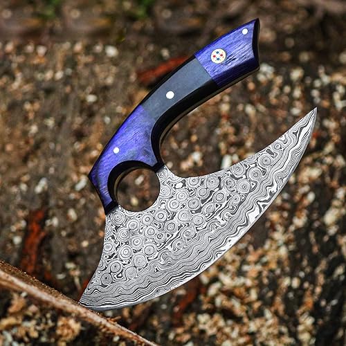 Miniatura 5 de Cuchillos - Alaska Ulu - Cuchillo Mezzaluna Ulu - Cortador de pizza Ulu - Ulu tradicional - Acero de Damasco hecho a mano - Mango estabilizado -