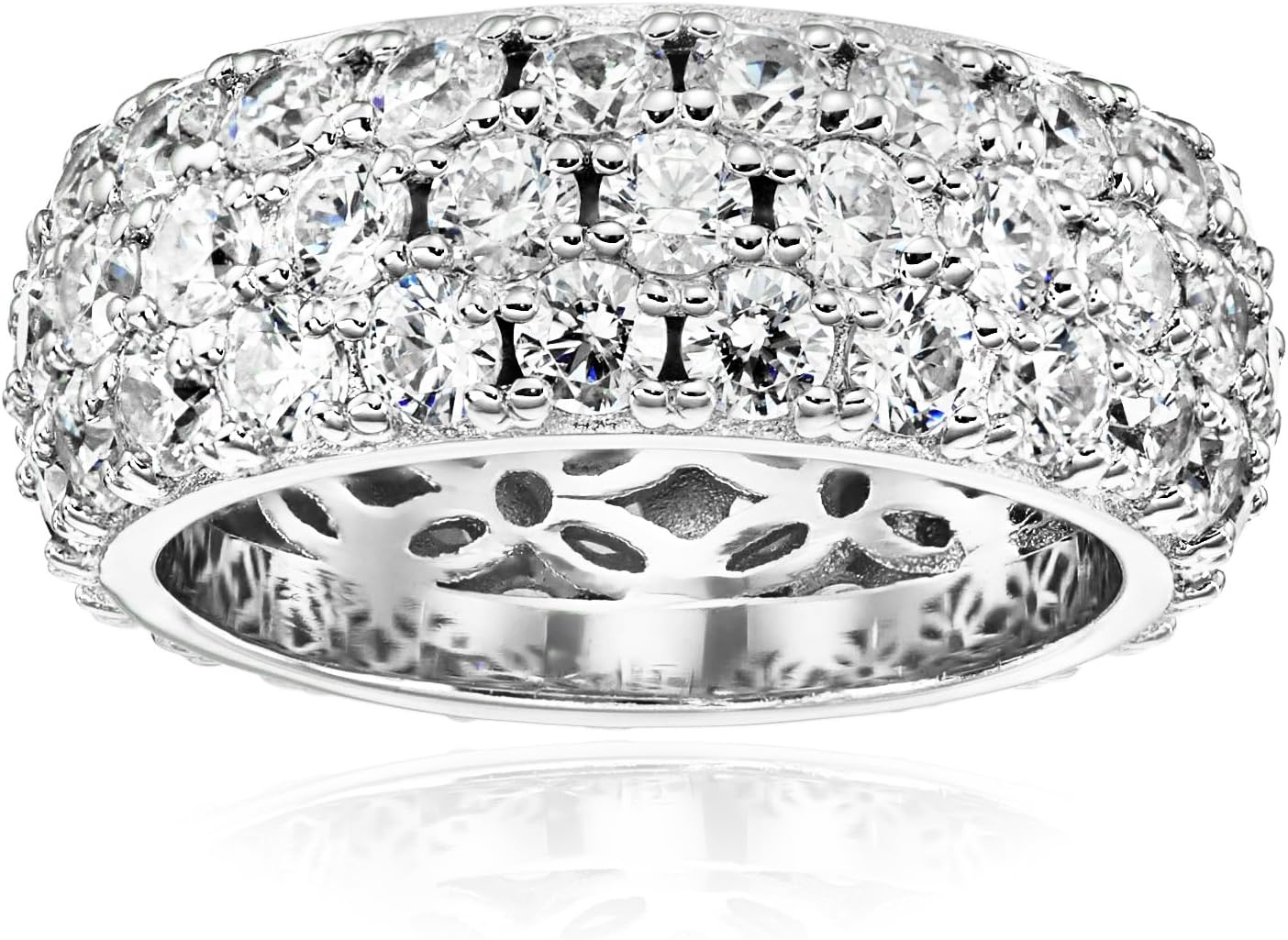 Amazon Collection Platinum or Gold Plated Sterling Silver 3 Row Pave Ring set with Round Infinite Elements Cubic Zirconia