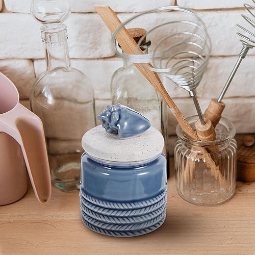 Miniatura 5 de Zerodeko Recipiente de cerámica para té náutico con tapa, soporte para té suelto, tema de playa, recipientes de almacenamiento para té, café, azúcar