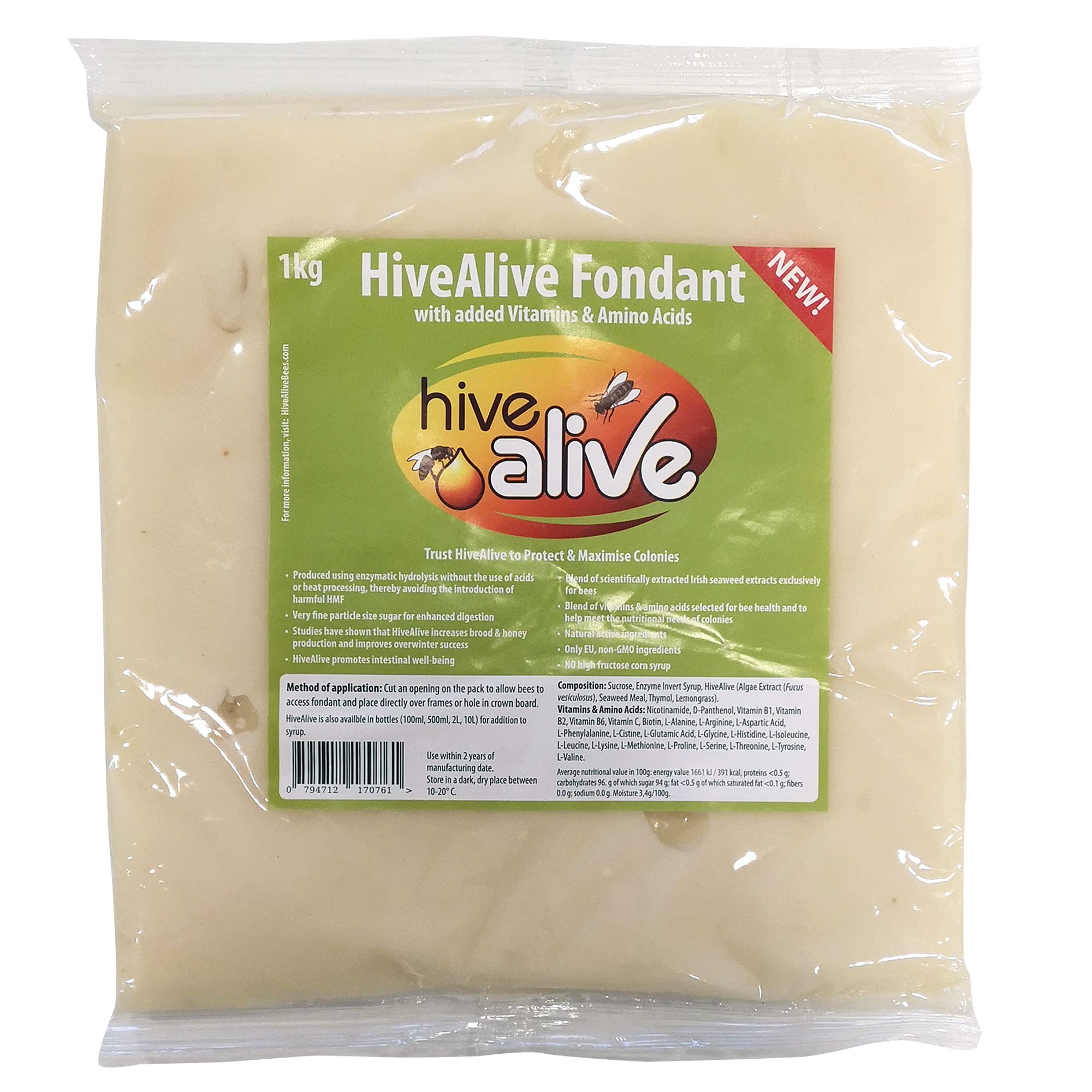 (Similar to) (syrup) Hive Alive Fondant Bee Food Supplement - With Vitamins & Amino Acids - Natural Feed Enhancer Improves Colony Health, Population & Honey Production - Ideal Winter, Spring Feed to Lower Mortality-Single