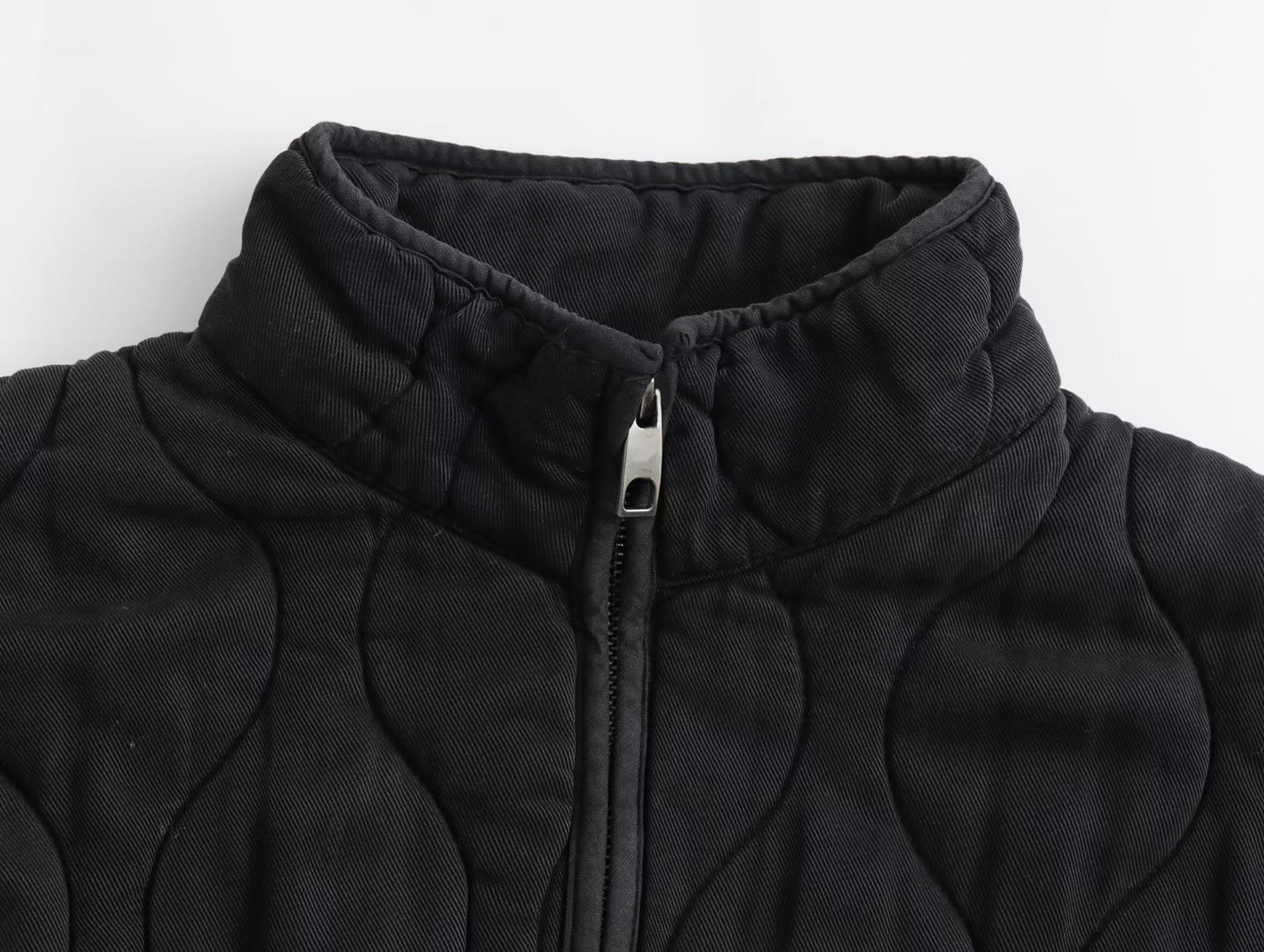 AYAZER Veste en coton à col montant et poches amples pour femmes, nouvelle collection automne et hiver, décontracté, col montant, losange