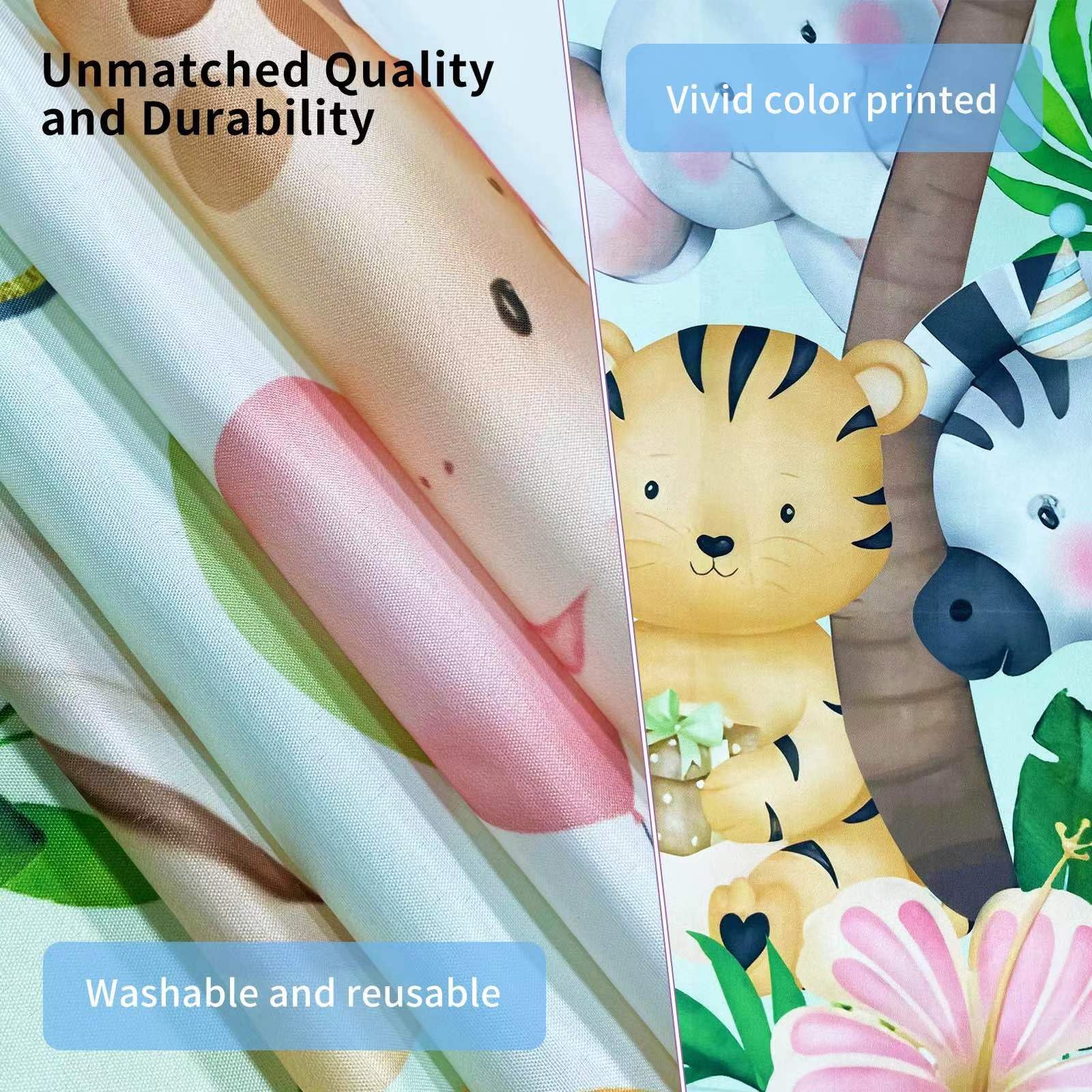 Jungle Animals Happy Birthday Banner 6x3.6 FT - Reusable Party Backdrop Decorations