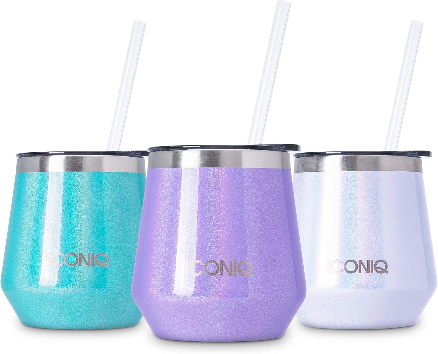 ICONIQ Cocktail Tumbler with Easy Sip Lid and Reusable Straw | 12 ounce | Set of 3 | Prism Teal/Violet/Opal Shimmer