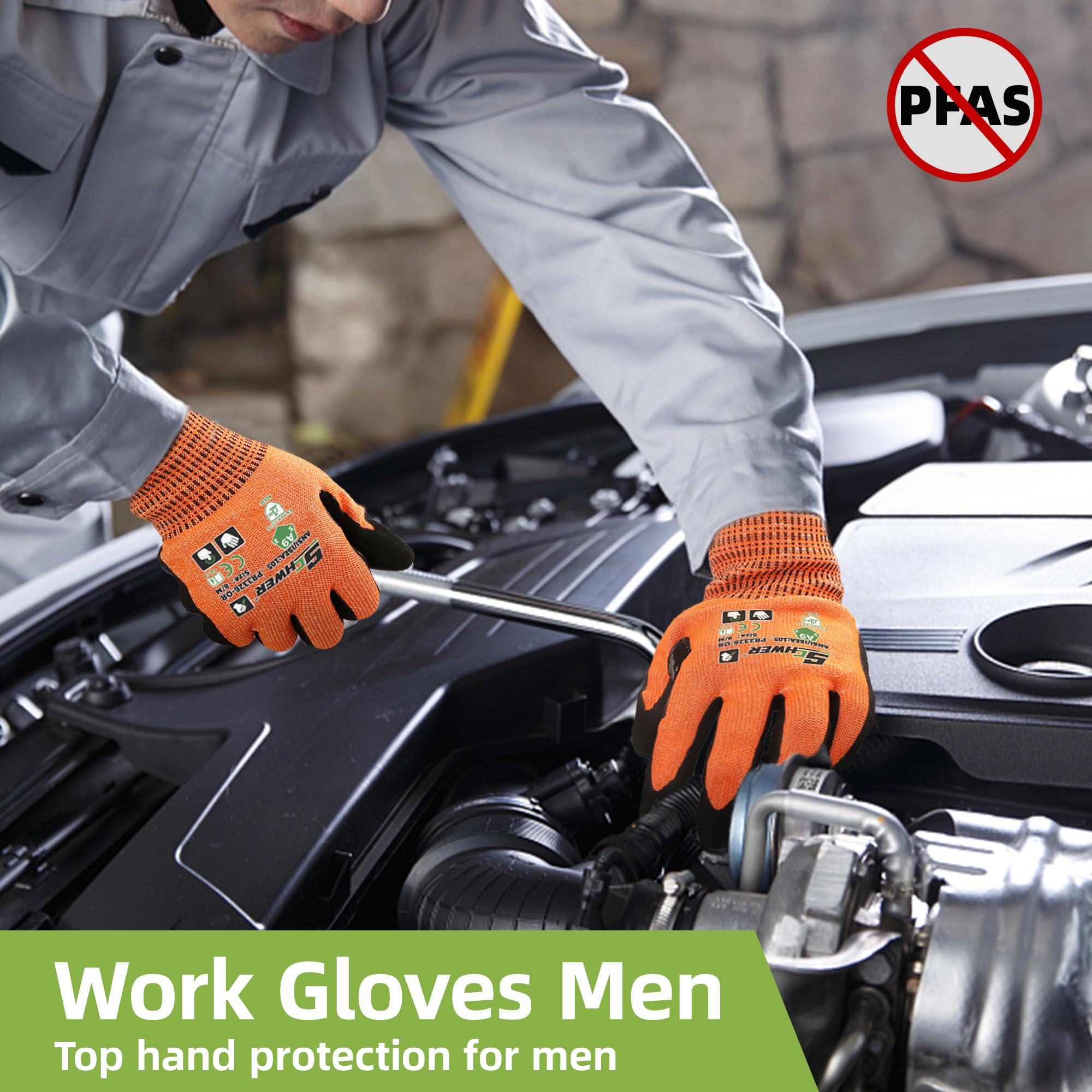 Gants De Travail Résistants Aux Coupures ANSI A9 Schwer ProGuard PR3326 – Niveau Extrême, Nitrile Antidérapant, Écran Tactile, Orange