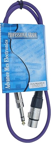 Miniatura 3 de Cable de conexión de audio profesional XLR hembra TRS de 14 pulgadas a 3 pines equilibrado y blindado (3 pies de largo, morado)