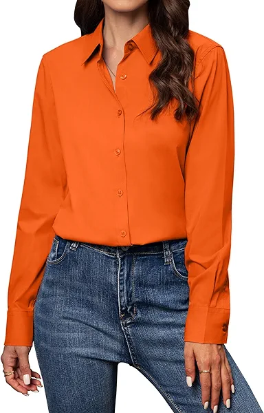 Gleeivy Button Down Shirts for Women Classic Fit Dress Shirt Work Business Casual Long Sleeve Blouse Tops