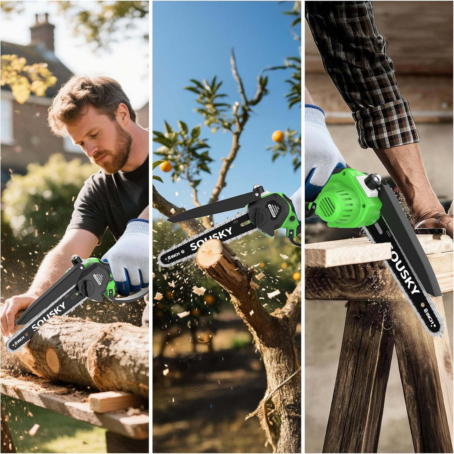 8 Inch Brushless Mini Chainsaw Cordless, High-Power Battery Chainsaw with 2×4000mAh Batteries, Electric Handheld Power Chain Saw for Tree Trimming Wood Cutting