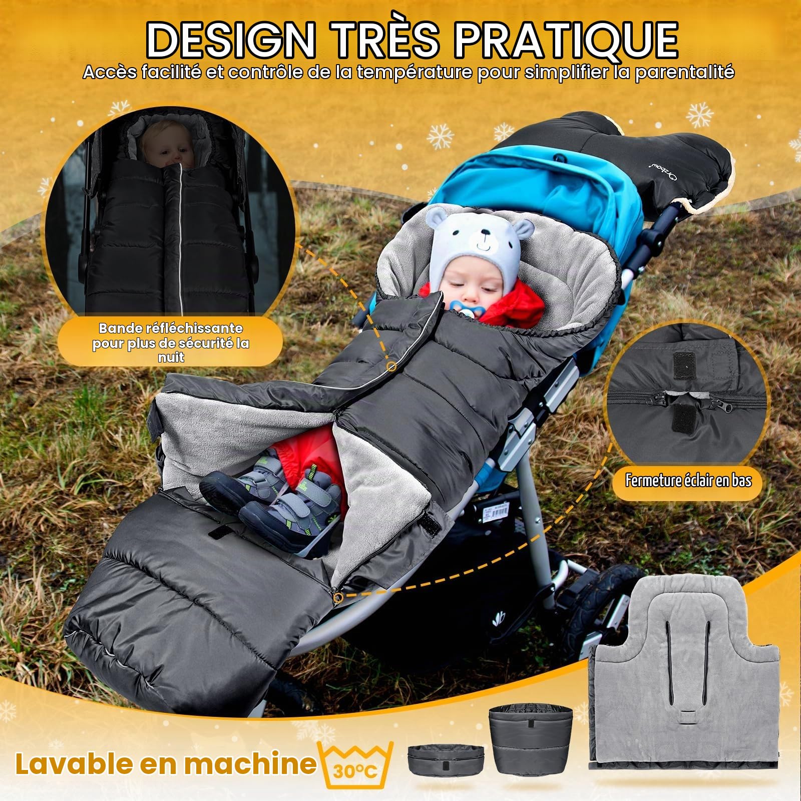 Orzbow Chanceliere Bebe Poussette Évolutif, Fermeture Éclair, Gris Foncé