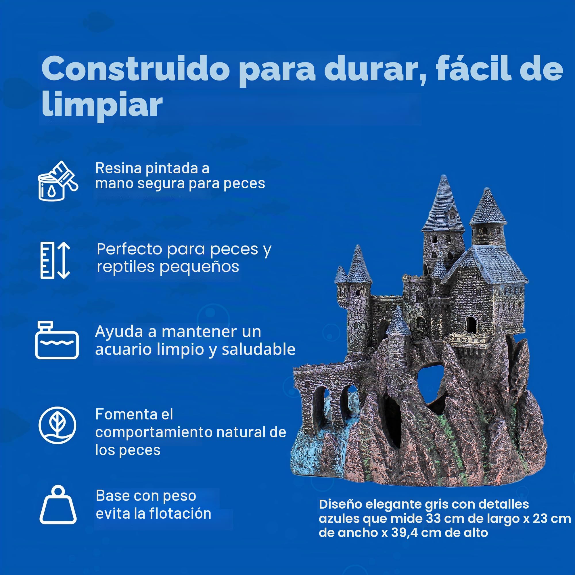 Vitakraft Penn-Plax Castillo Decorativo para Acuario, Parte B, marrón Oscuro, Crema, Azul
