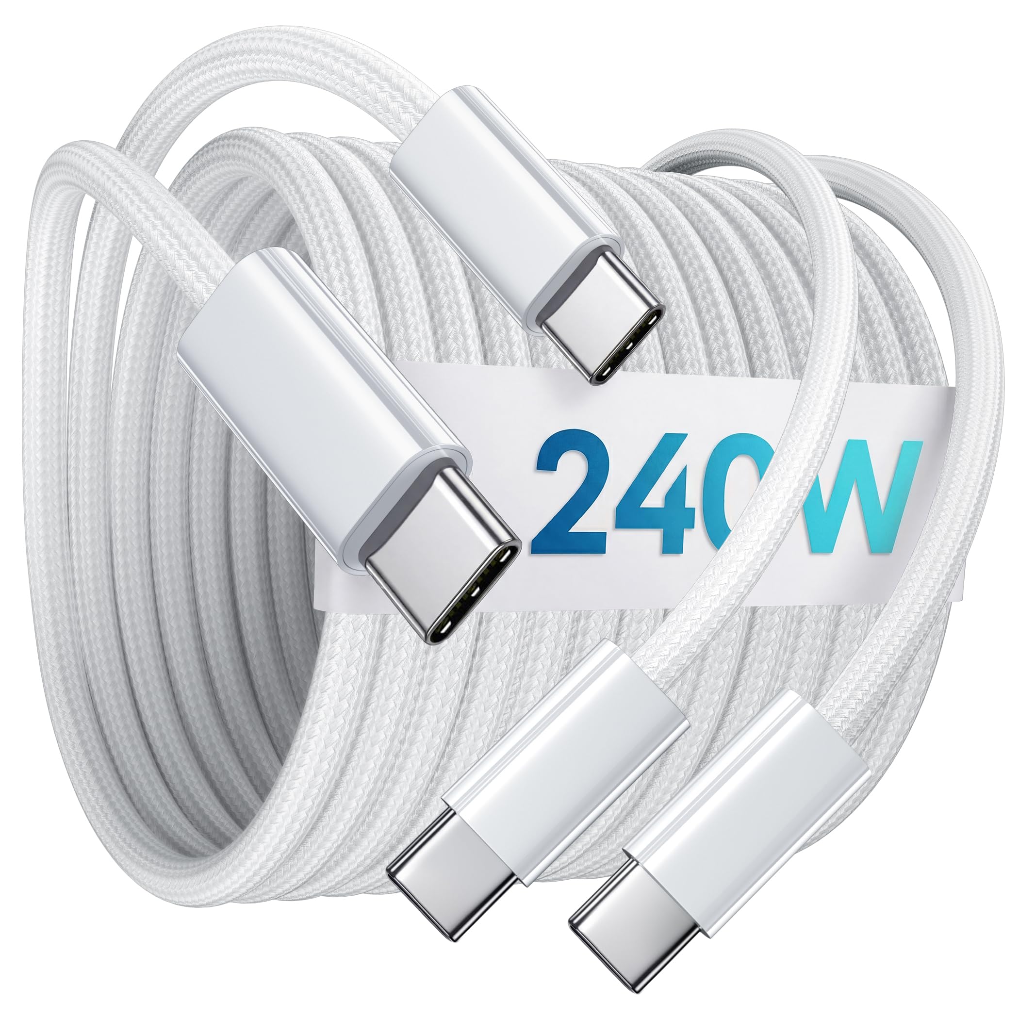 Cable USB C a USB C de 240 W (paquete de 2 unidades de 6.6 pies), cable USB C a USBC, cable de carga rápida tipo C para Samsung Galaxy S25 S24 S23 S26 Ultra, iPhone 17 16 15 Pro Max, MacBook Pro, Moto