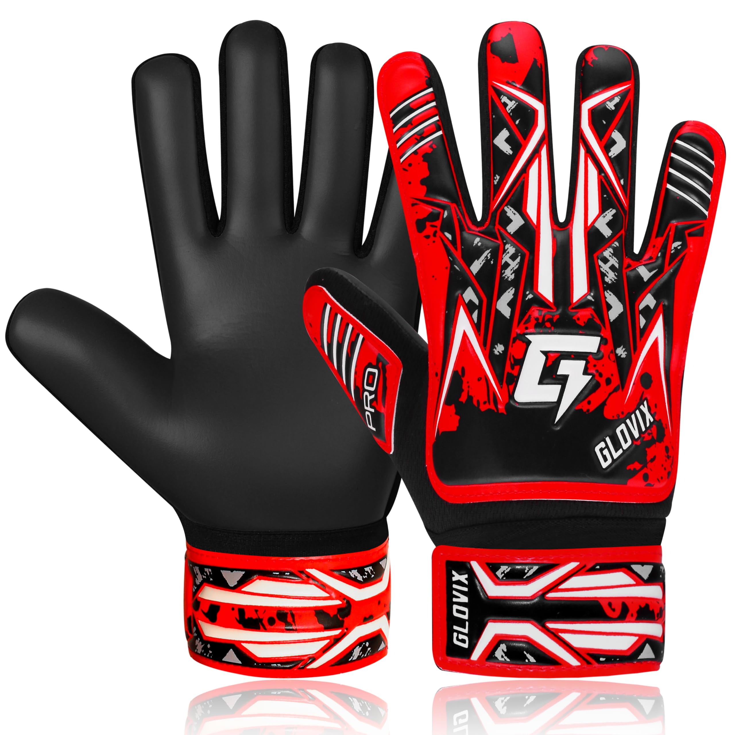 GLOVIX Kids Goalkeeper Gloves for Boys & GirlsâJunior Football Goalie Gloves with Super Grip Latex Palm, Breathable Mesh & Secure Wrist StrapâYouth Soccer Gloves for Training & Matches (Red, 8)
