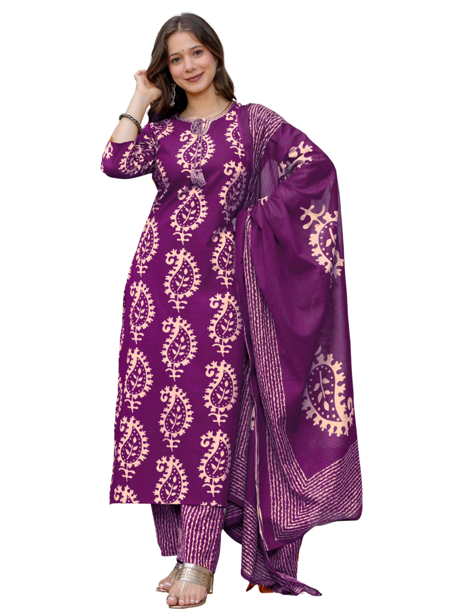 rytras Women Woman Pure Cotton straight kurta sets With Palazzos Pants & Dupatta|Kurti Set for Woman|Suit Set for women cotton-picture-47